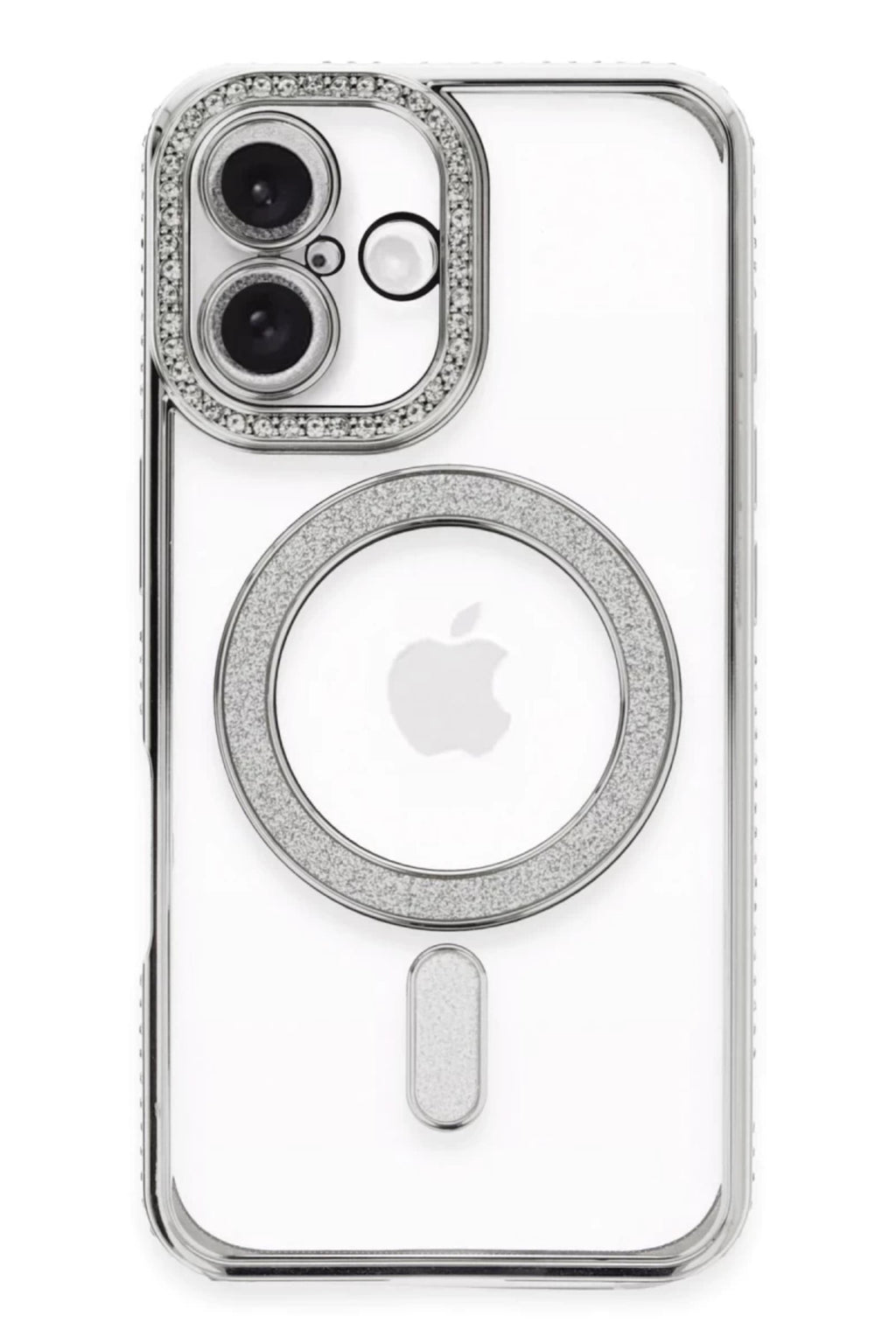 Apple iPhone 16 Plus Uyumlu Kılıf Joke Simli Magneticsafe Kılıf - Gümüş