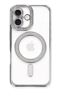 Apple iPhone 16 Plus Uyumlu Kılıf Joke Simli Magneticsafe Kılıf - Gümüş
