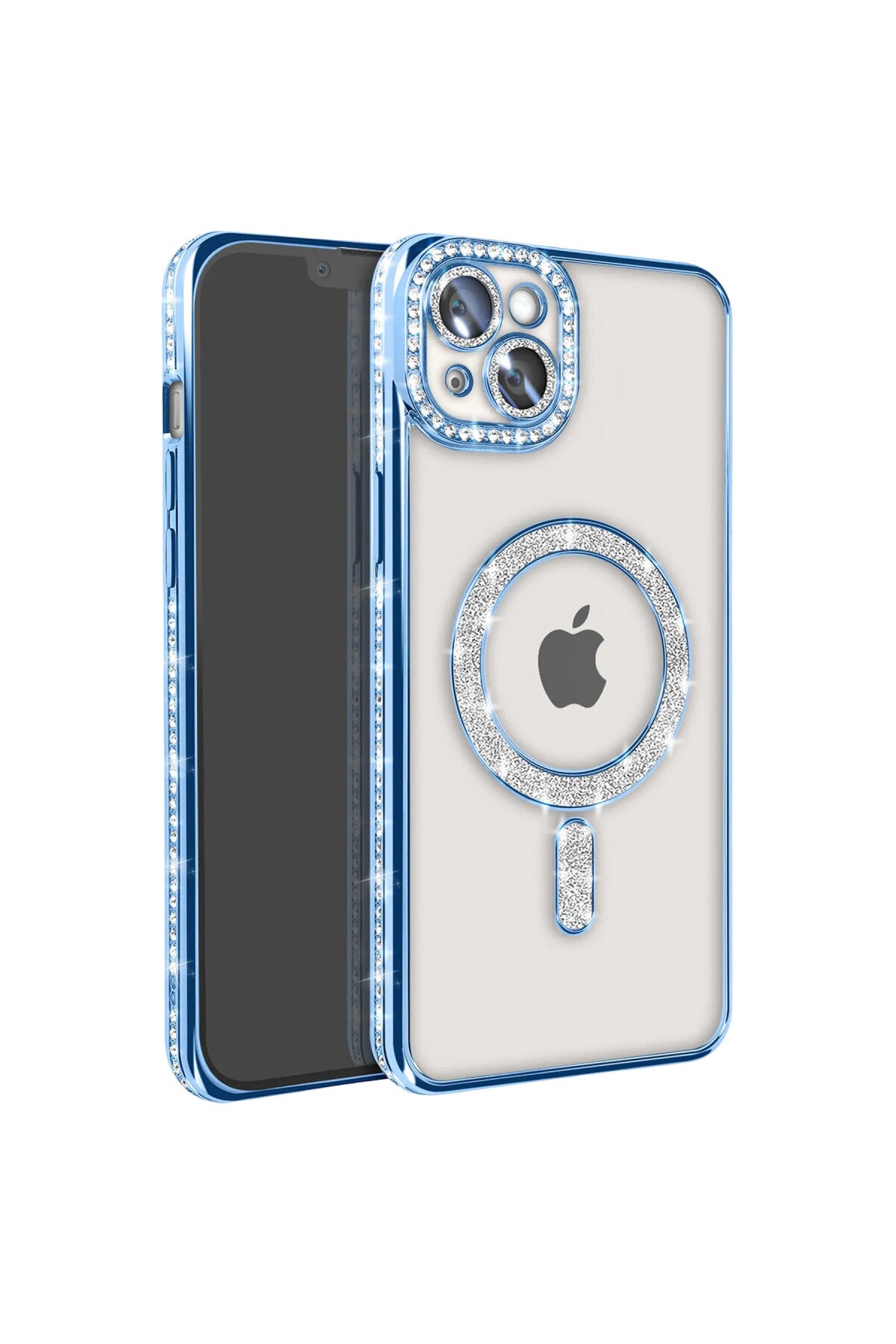 Apple iPhone 15 Uyumlu Kılıf Joke Simli Magneticsafe Kılıf - Mavi