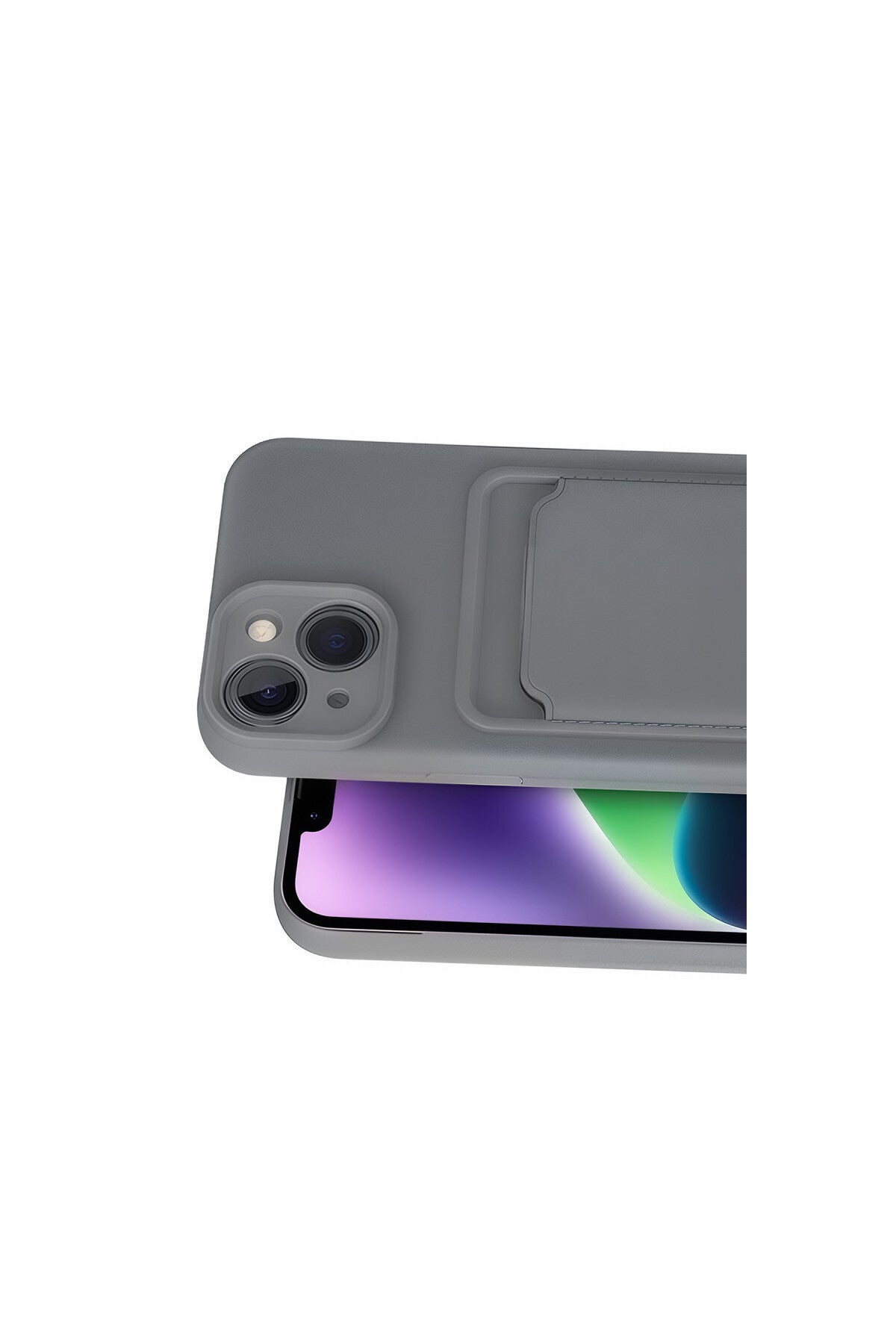 Apple iPhone 14 Uyumlu Kılıf Kelvin Kartvizitli Silikon - Gri