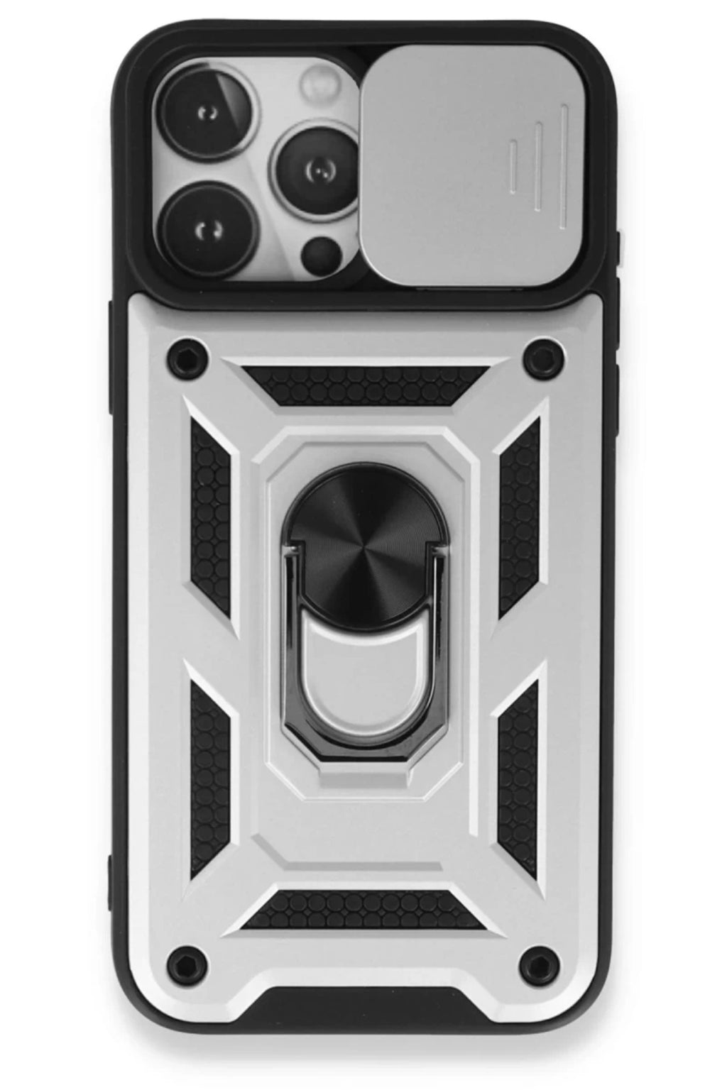 Apple iPhone 15 Pro Uyumlu Kılıf Pars Lens Yüzüklü Silikon - Gümüş