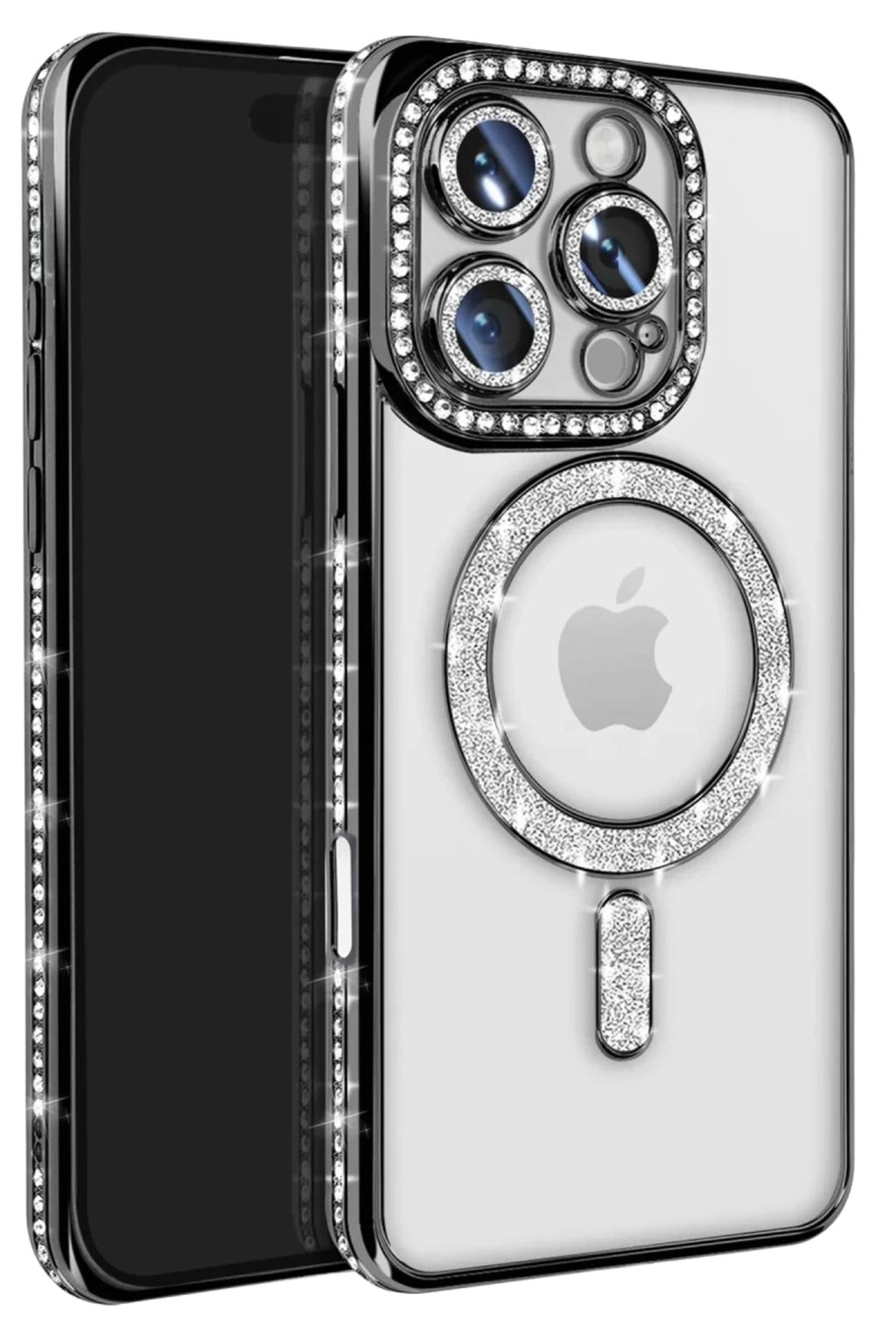 Apple iPhone 16 Pro Max Uyumlu Kılıf Joke Simli Magneticsafe Kılıf - Siyah