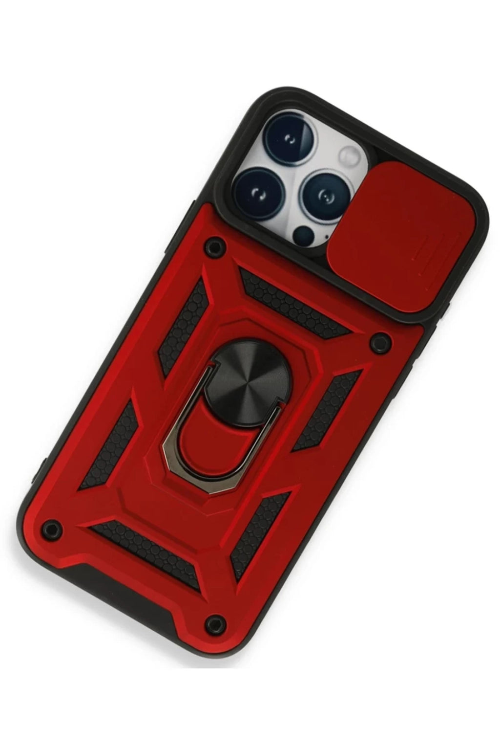 Apple iPhone 15 Pro Max Uyumlu Kılıf Pars Lens Yüzüklü Silikon - Kırmızı