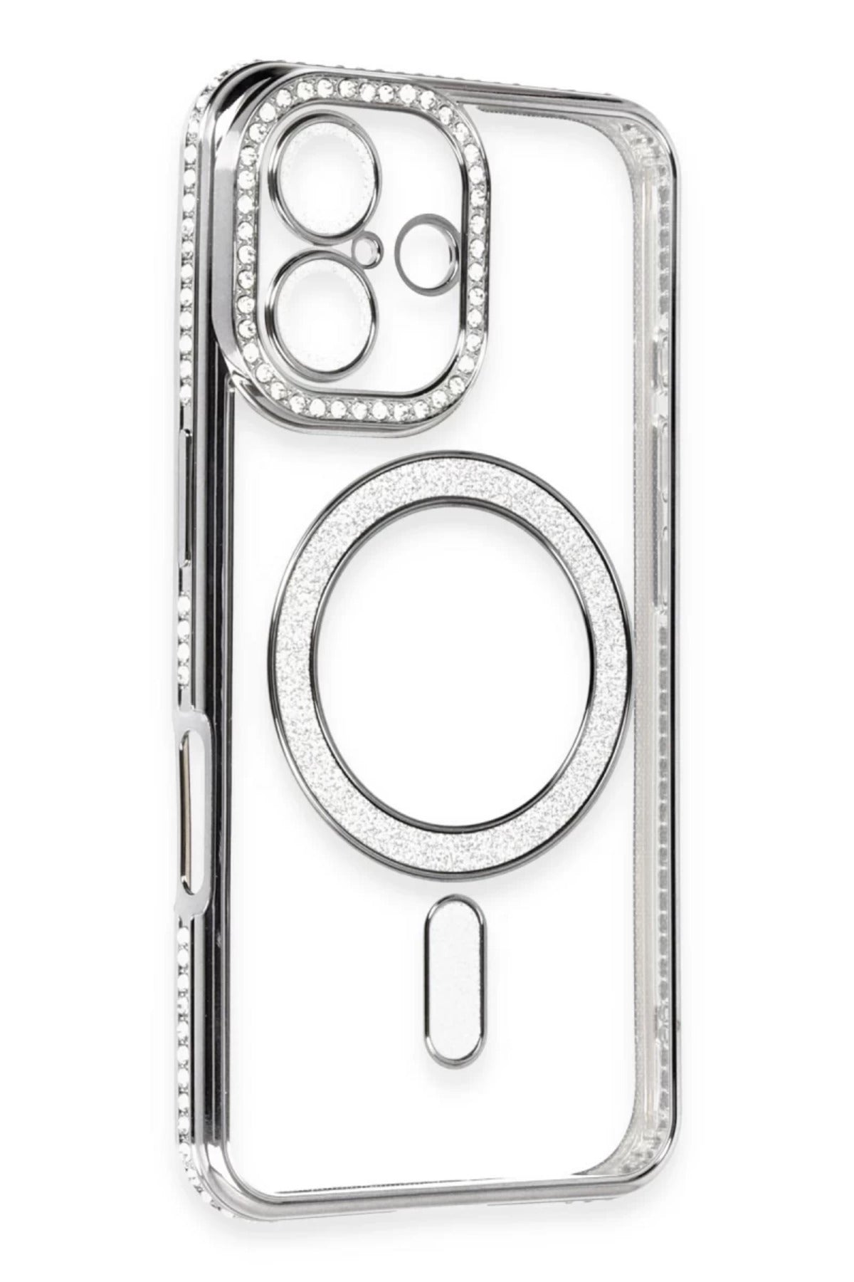 Apple iPhone 16 Uyumlu Kılıf Joke Simli Magneticsafe Kılıf - Gri