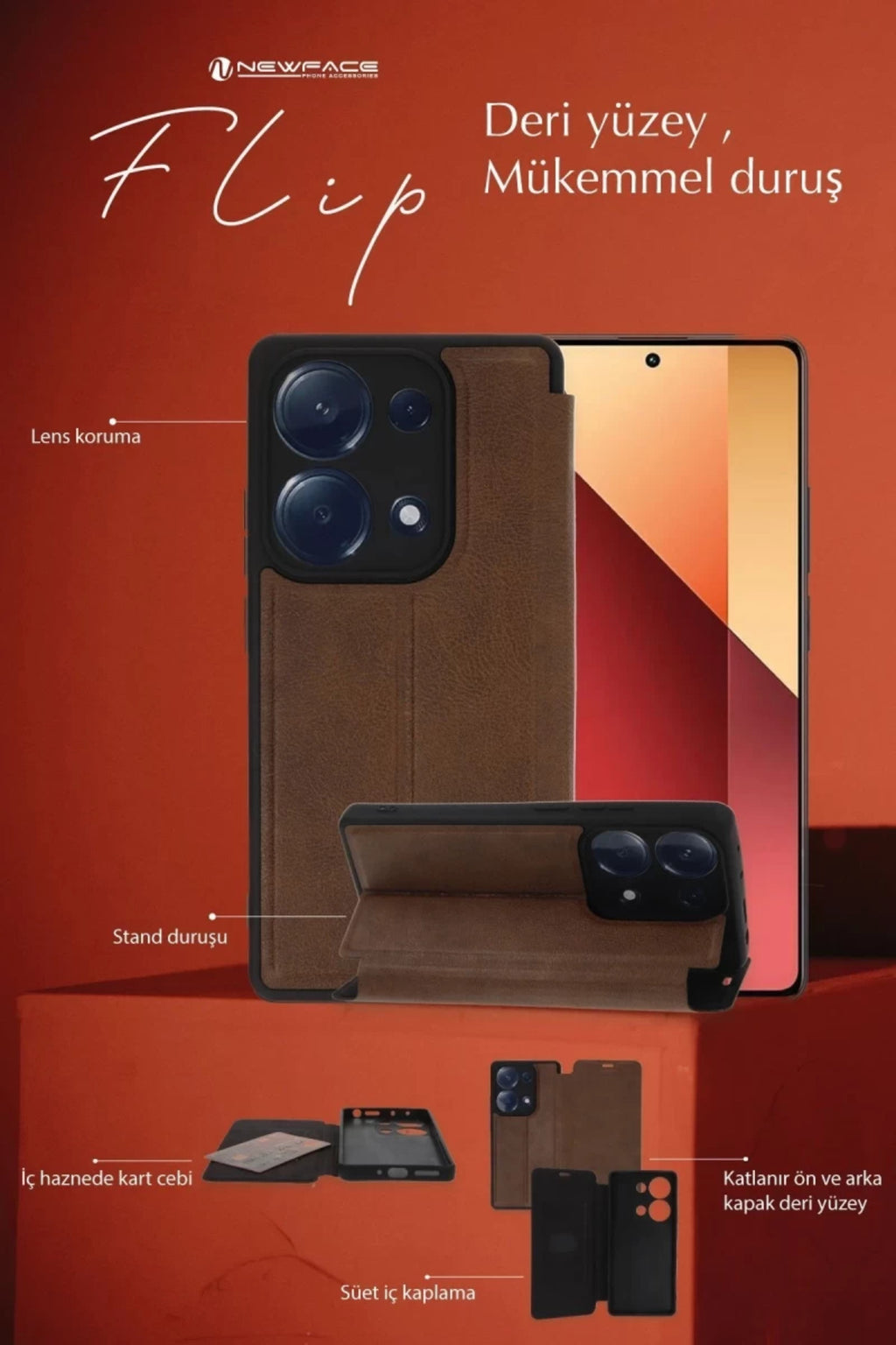 Oppo Reno 11F Uyumlu Kılıf Flip Cover - Taba