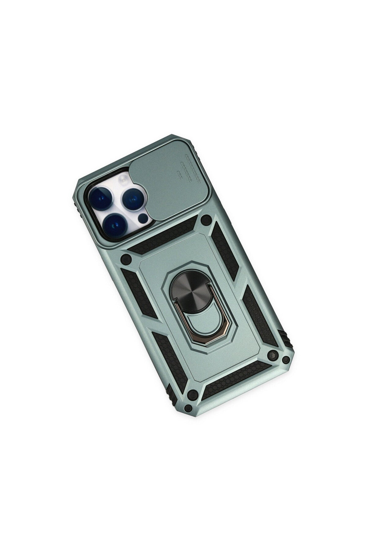 Apple iPhone 14 Pro Uyumlu Kılıf Pars Lens Yüzüklü Silikon - Yeşil