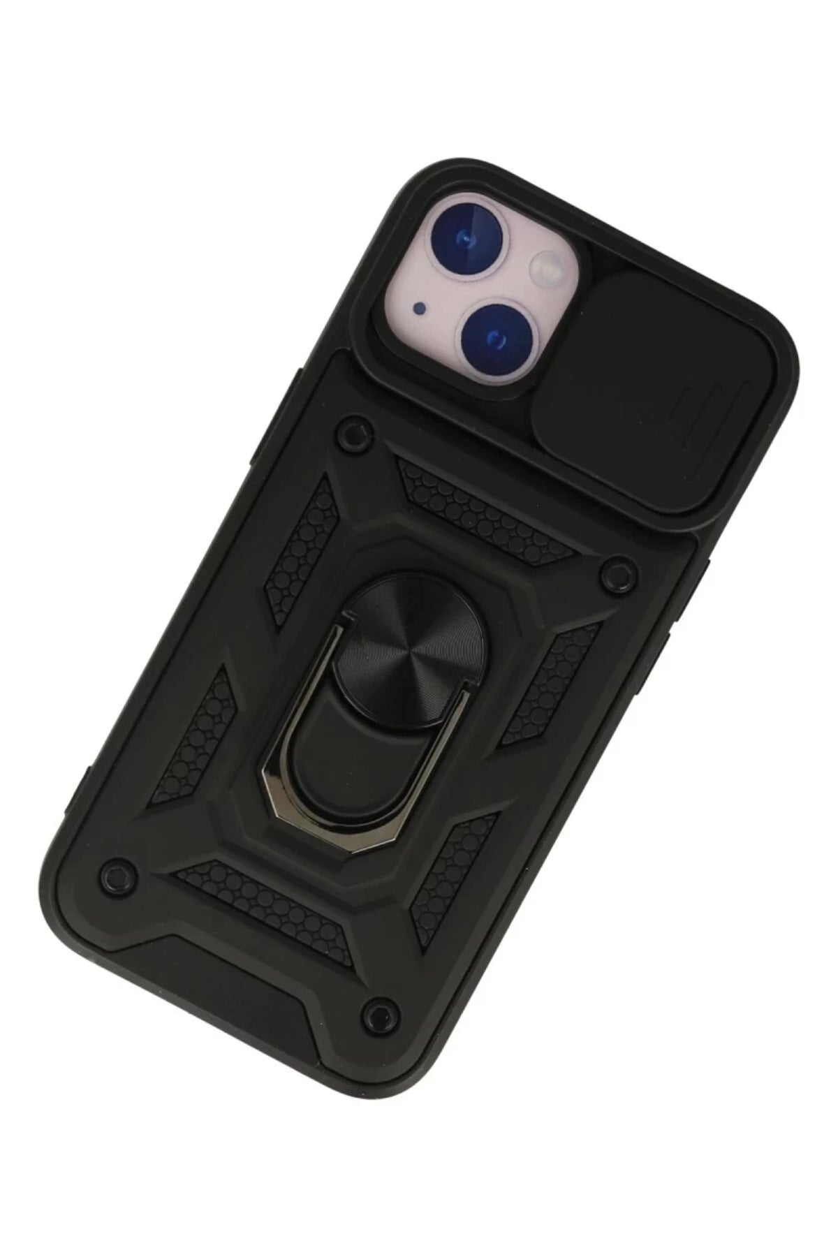 Apple iPhone 13 Uyumlu Kılıf Pars Lens Yüzüklü Silikon - Siyah