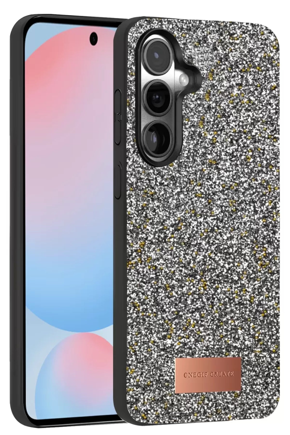 Onegif Samsung Galaxy S24 Uyumlu Bright Simli Kapak - Gold