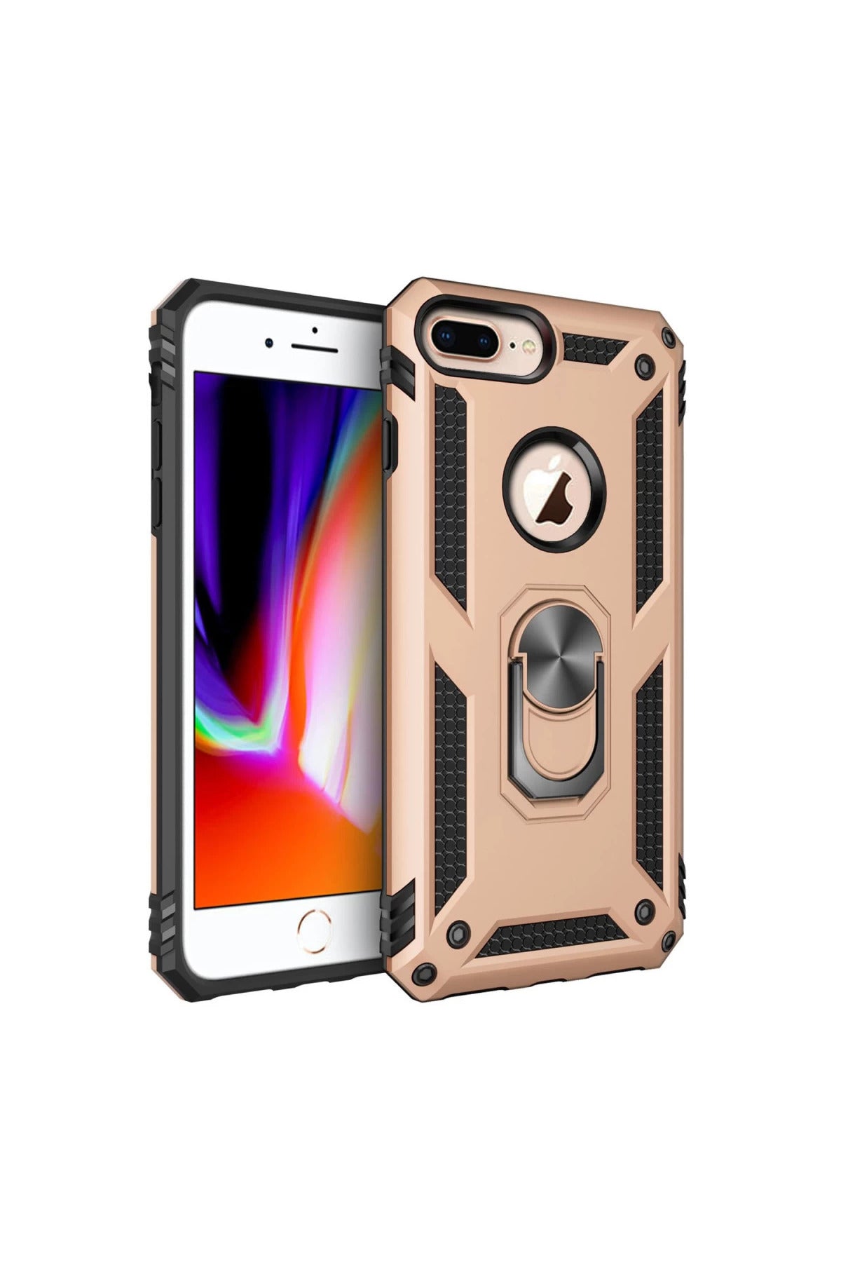 Apple iPhone 7 Plus Uyumlu Kılıf Sofya Yüzüklü Silikon Kapak - Gold