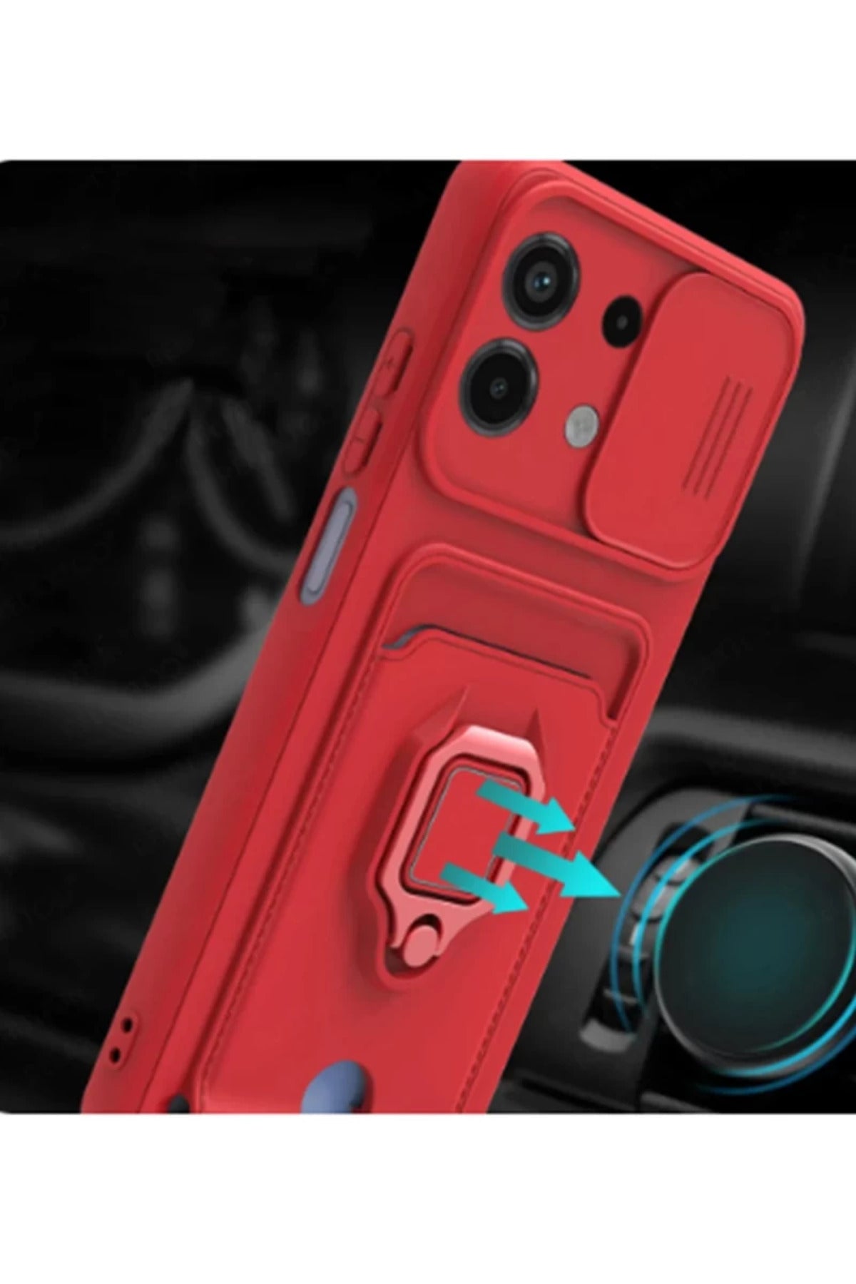 Xiaomi Redmi Note 13 4G Uyumlu Kılıf Zuma Kartvizitli Yüzüklü Silikon - Kırmızı
