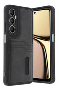 Realme C65 Uyumlu Sara Kartvizitli Deri Kılıf - Siyah