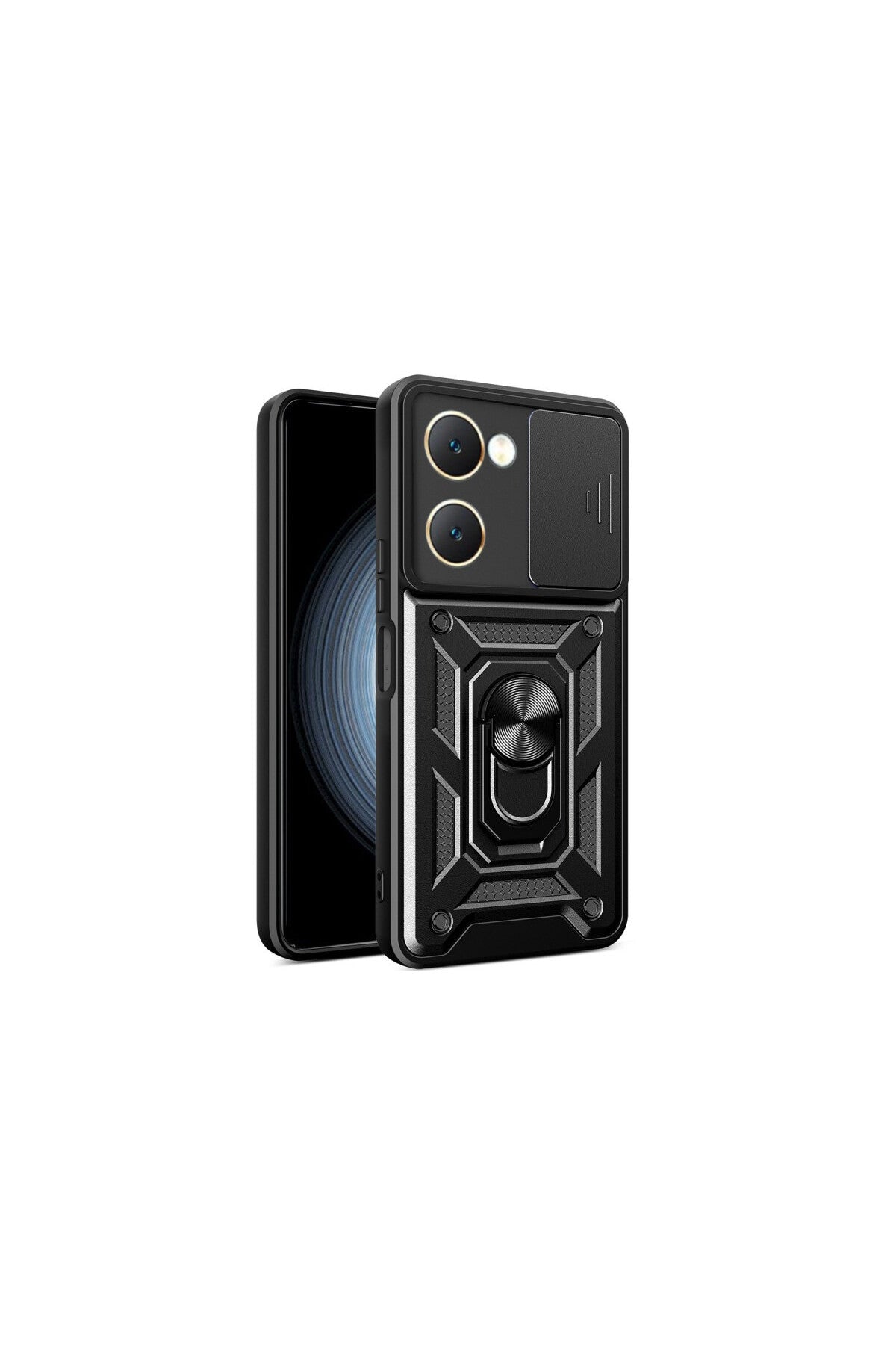 Vivo Y18 Uyumlu Kılıf Pars Lens Yüzüklü Silikon - Siyah