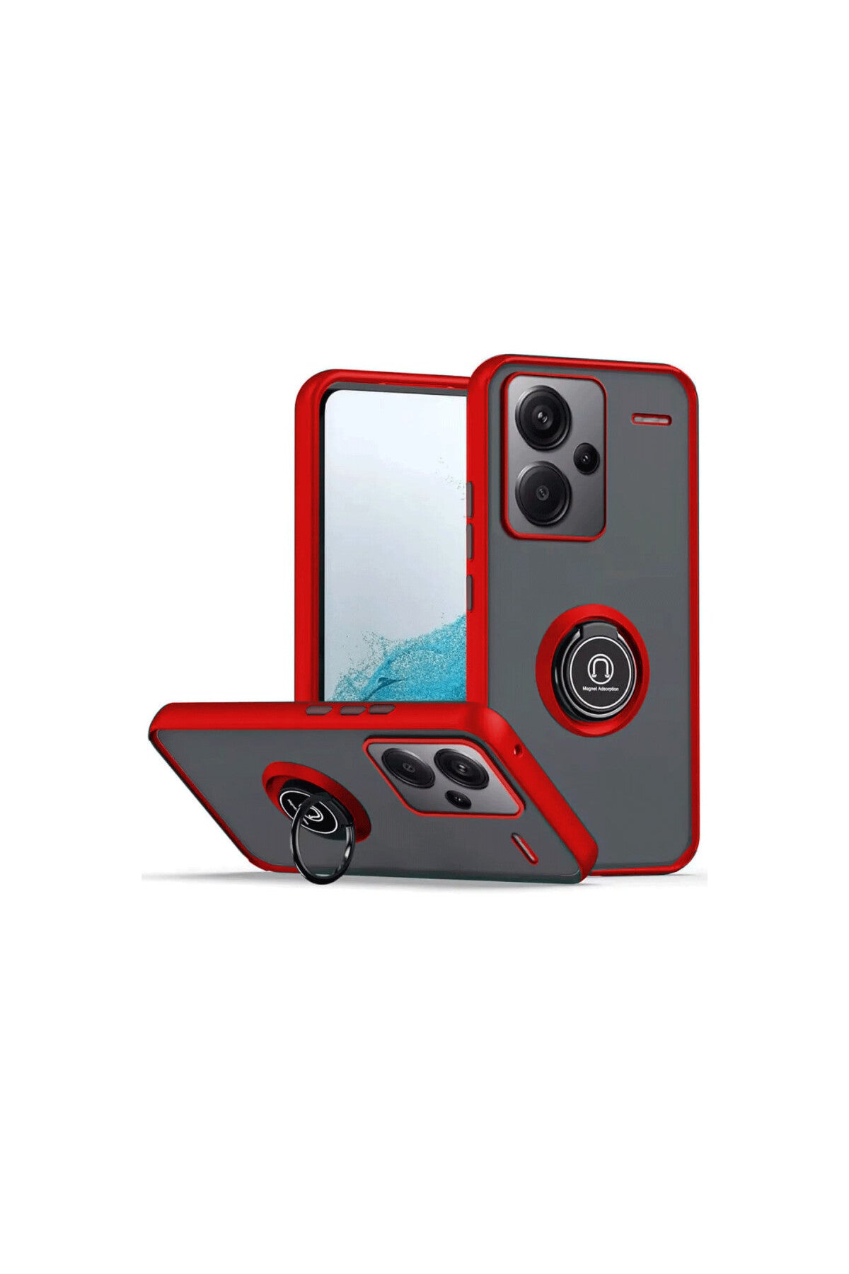 Xiaomi Redmi Note 13 Pro Plus Uyumlu Kılıf Montreal Yüzüklü Silikon Kapak - Kırmızı