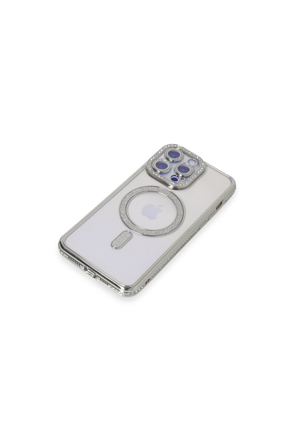 Apple iPhone 15 Pro Uyumlu Kılıf Joke Simli Magneticsafe Kılıf - Gümüş