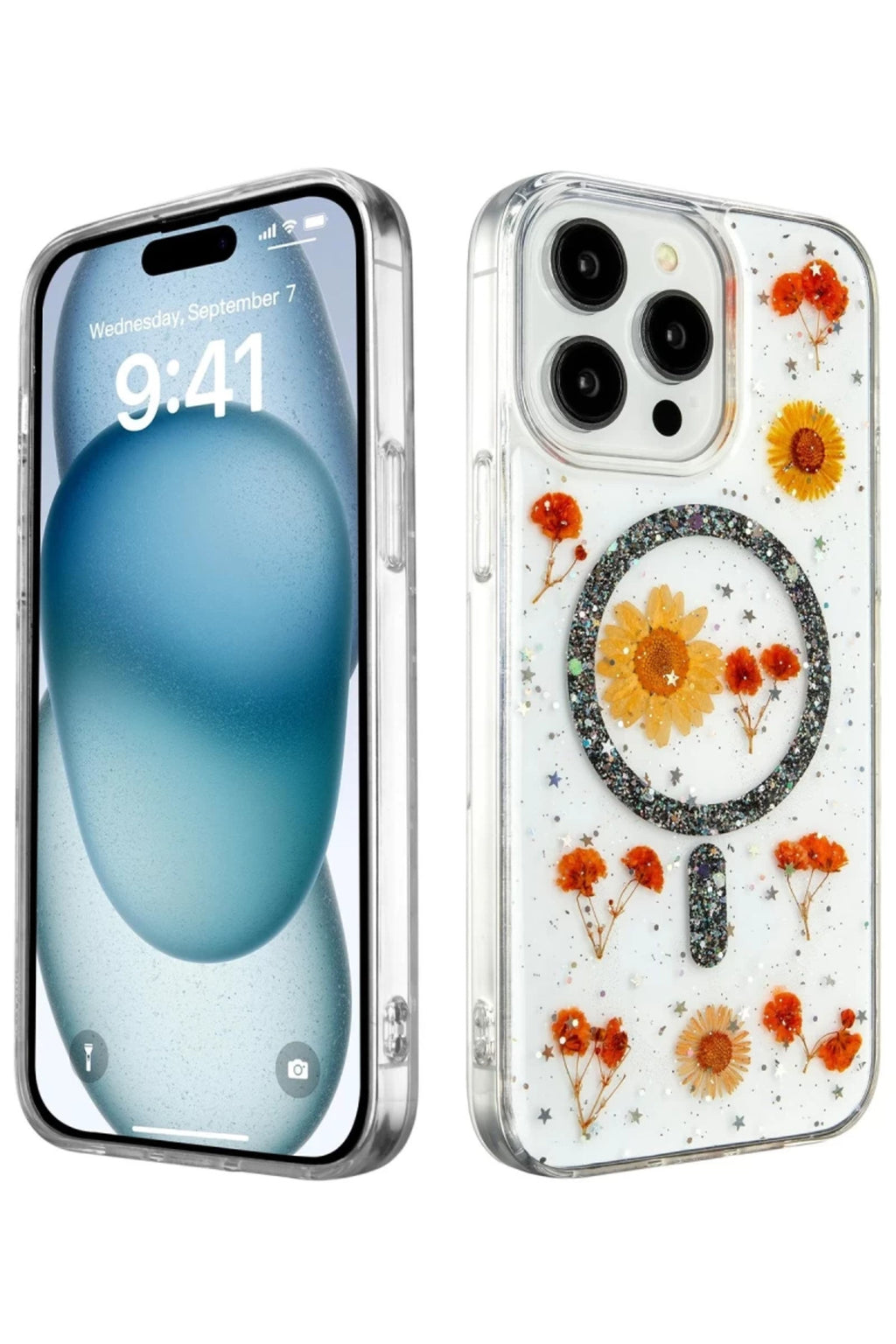 Apple iPhone 15 Pro Max Uyumlu Kılıf Daisy Simli Magsafe Kapak - Siyah