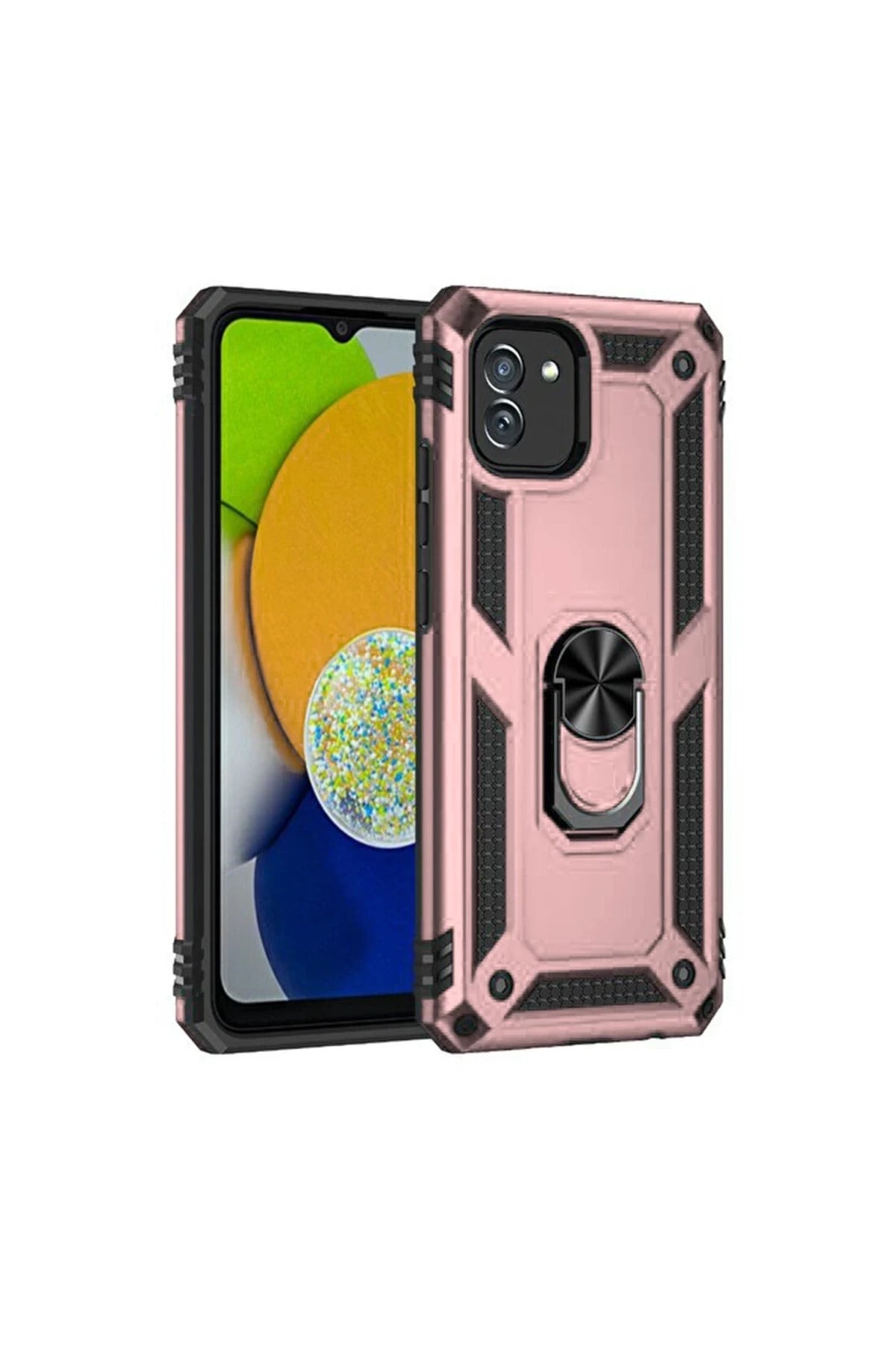 Samsung Galaxy A03 Uyumlu Kılıf Sofya Yüzüklü Silikon Kapak - Rose