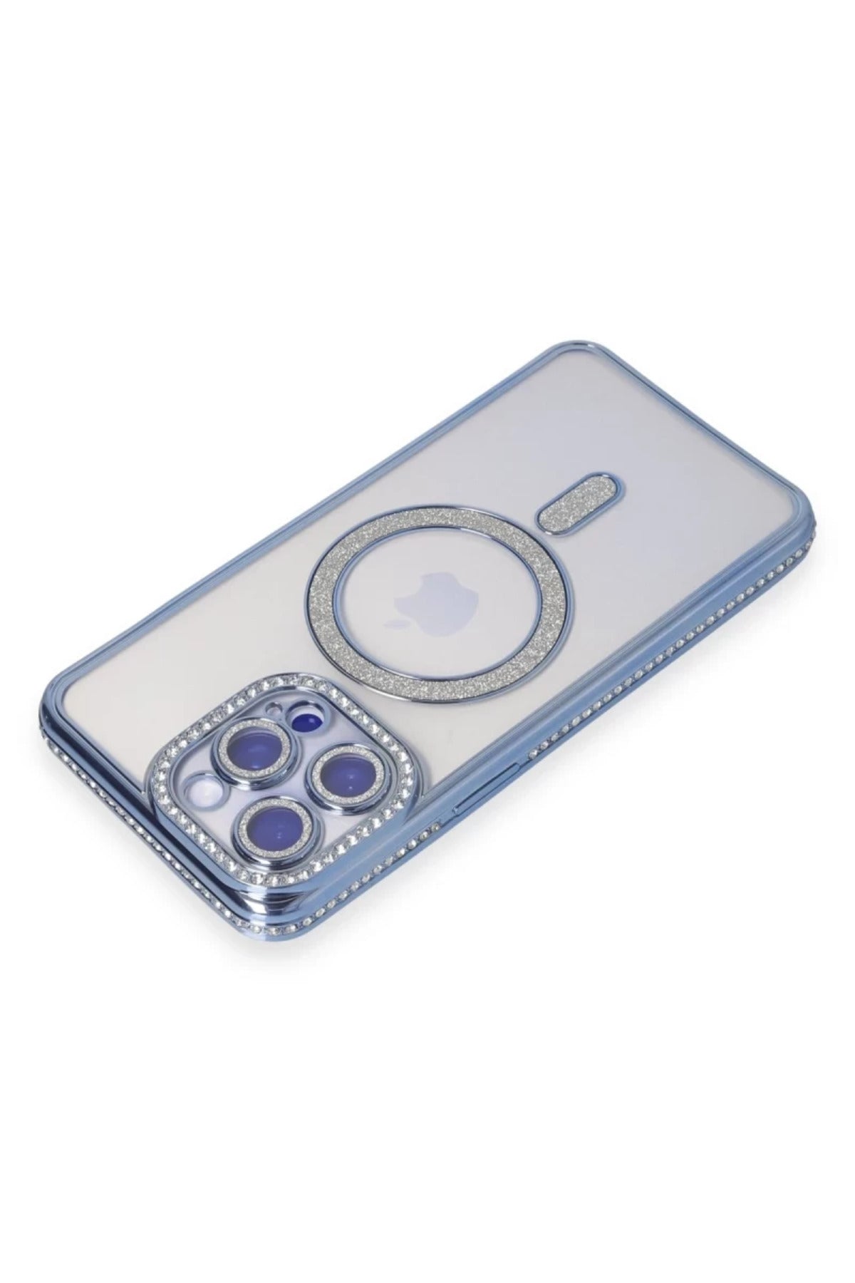 Apple iPhone 15 Pro Max Uyumlu Kılıf Joke Simli Magneticsafe Kılıf - Mavi