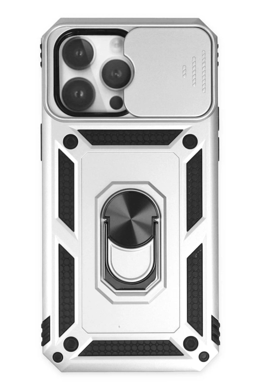 Apple iPhone 14 Pro Uyumlu Kılıf Pars Lens Yüzüklü Silikon - Gümüş