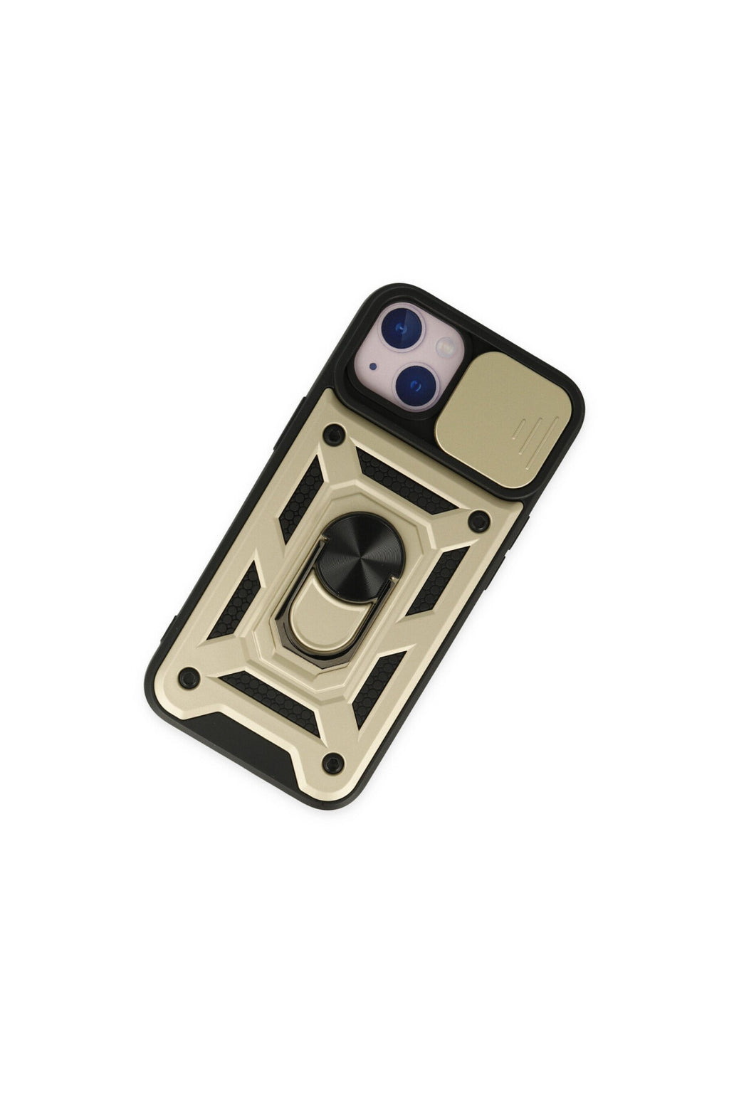 Apple iPhone 14 Uyumlu Kılıf Pars Lens Yüzüklü Silikon - Gold