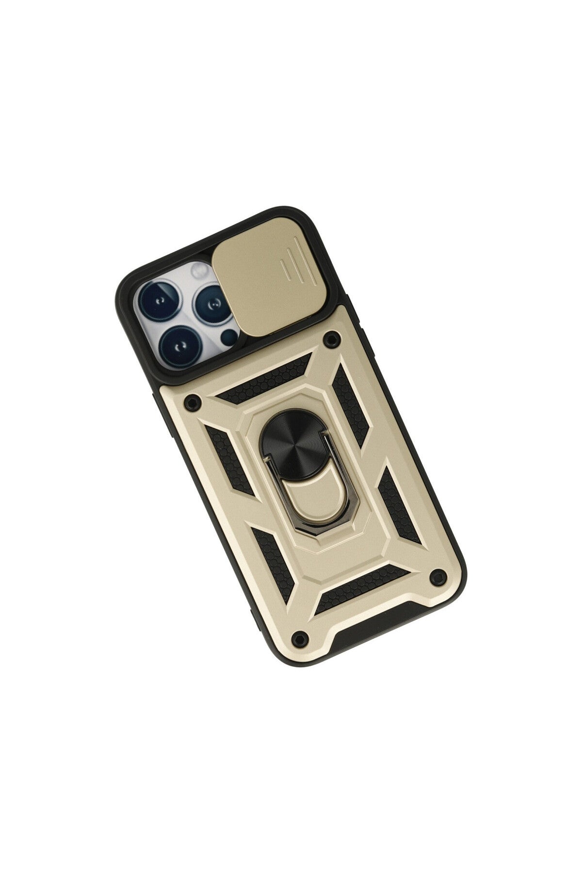 Apple iPhone 13 Pro Max Uyumlu Kılıf Pars Lens Yüzüklü Silikon - Gold
