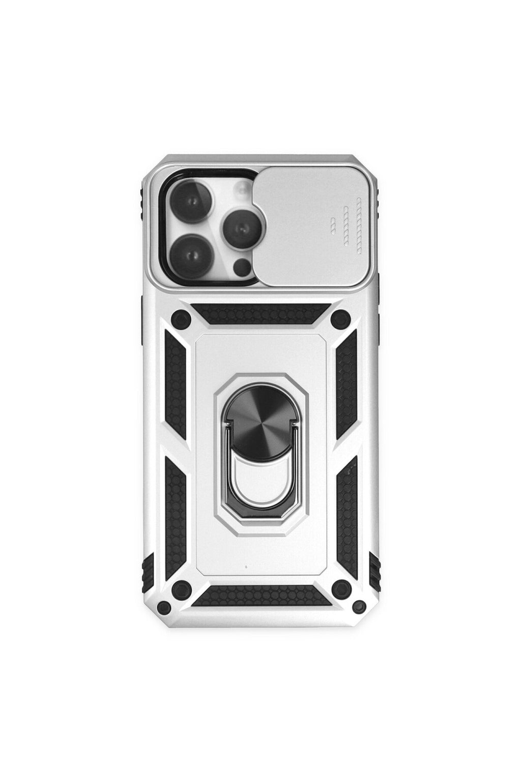 Apple iPhone 14 Pro Uyumlu Kılıf Pars Lens Yüzüklü Silikon - Gümüş