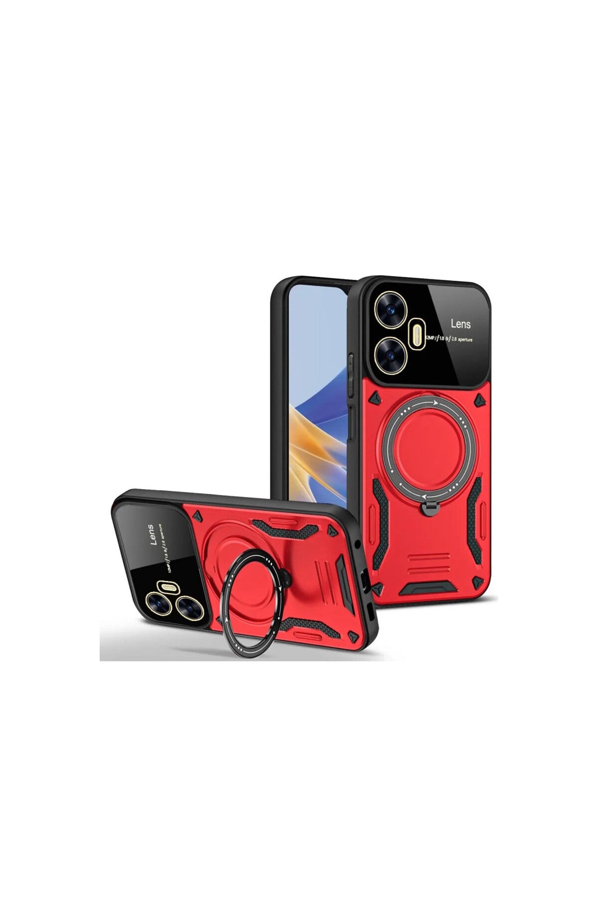 Realme C55 Uyumlu Kılıf Joy Lens Standlı Kapak - Kırmızı