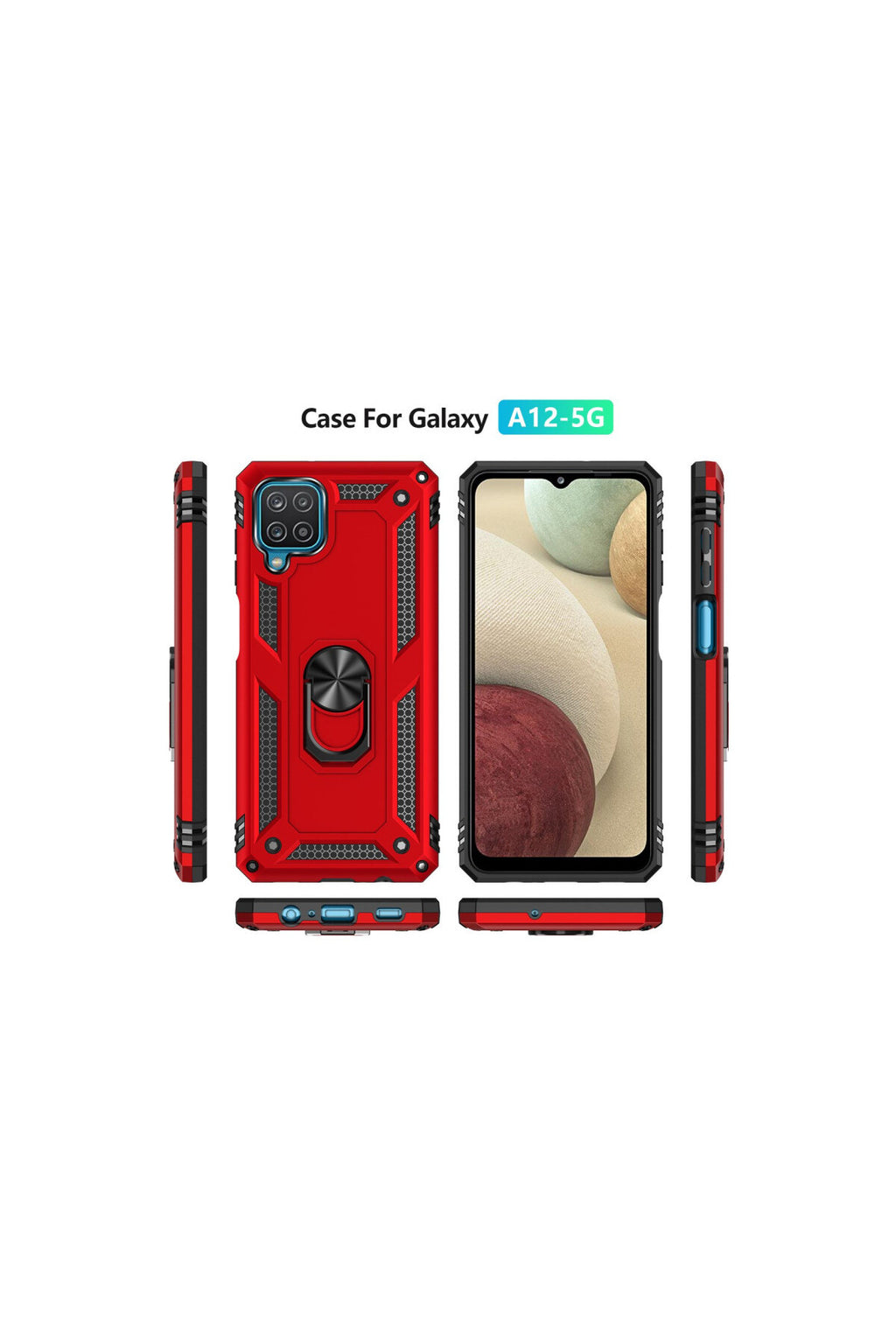 Samsung Galaxy A22 Uyumlu Kılıf Sofya Yüzüklü Silikon Kapak - Kırmızı