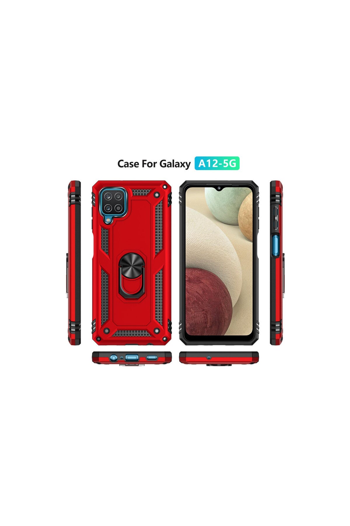 Samsung Galaxy A22 Uyumlu Kılıf Sofya Yüzüklü Silikon Kapak - Kırmızı