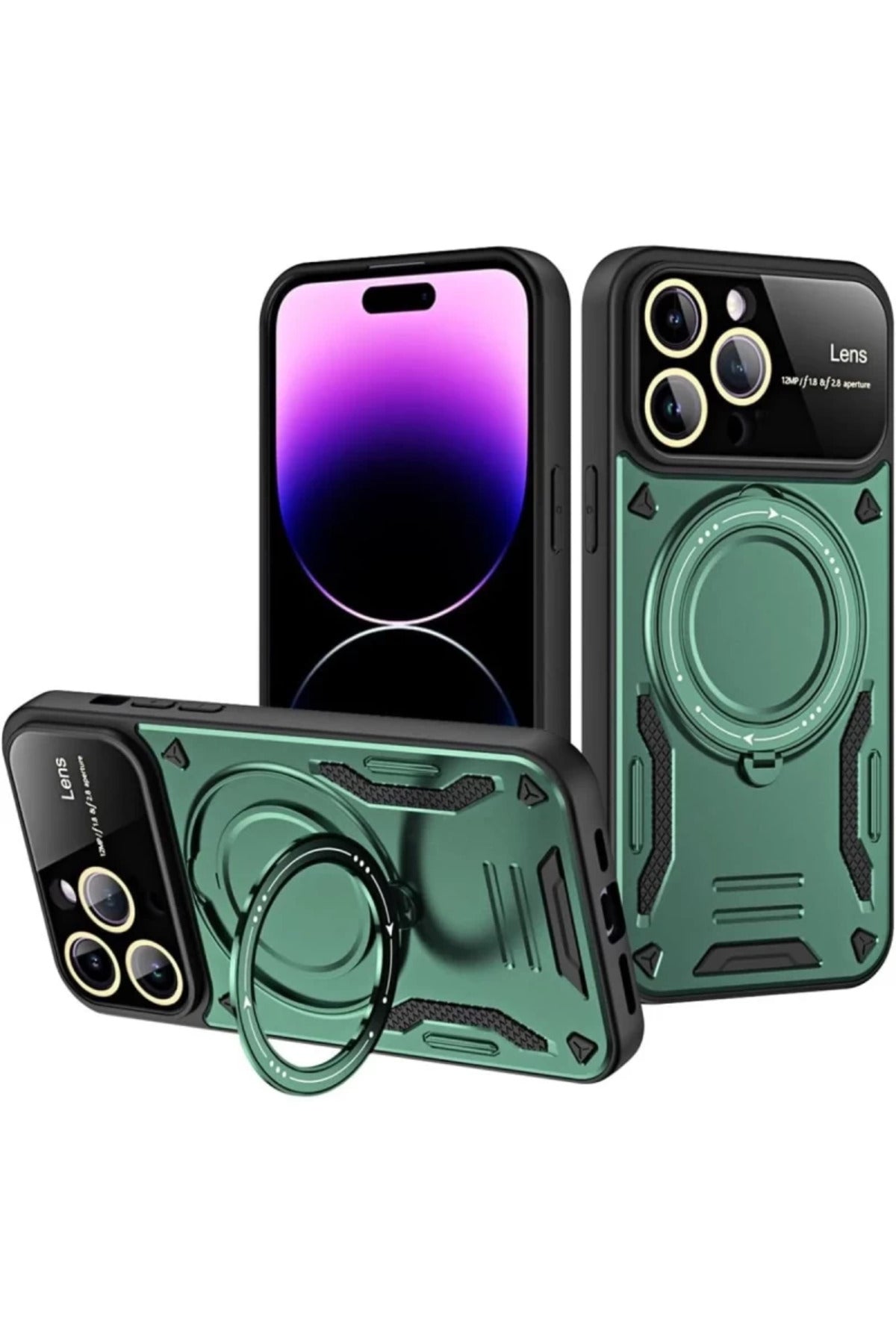 Apple iPhone 16 Pro Uyumlu Kılıf Joy Lens Standlı Kapak - Koyu Yeşil