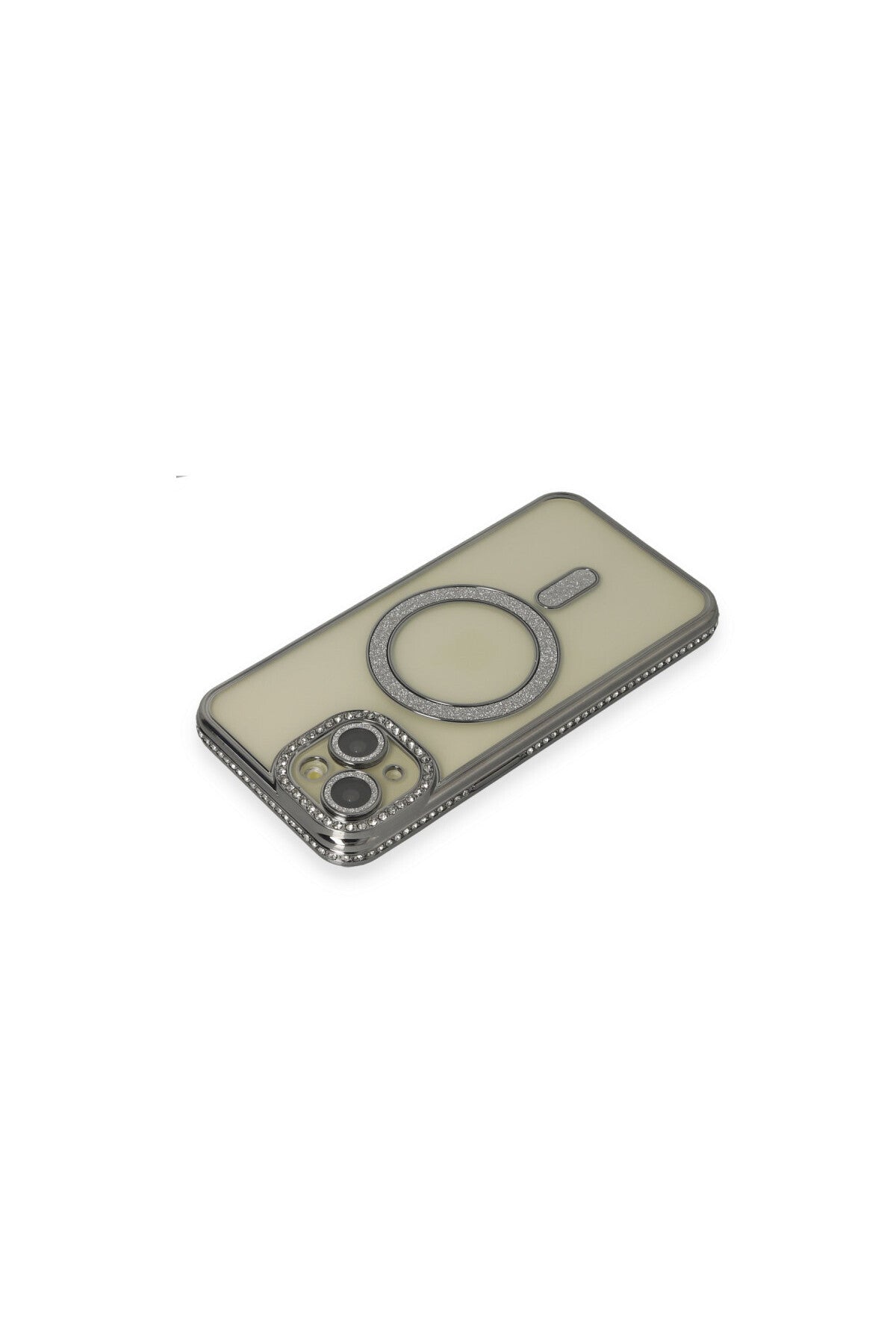 Apple iPhone 14 Uyumlu Kılıf Joke Simli Magneticsafe Kılıf - Gri