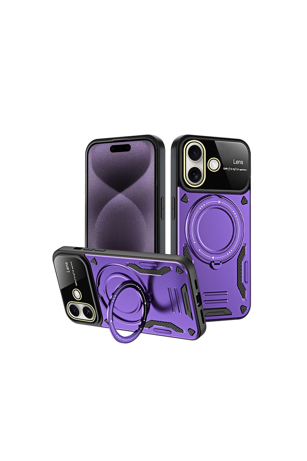 Apple iPhone 16 Uyumlu Kılıf Joy Lens Standlı Kapak - Mor