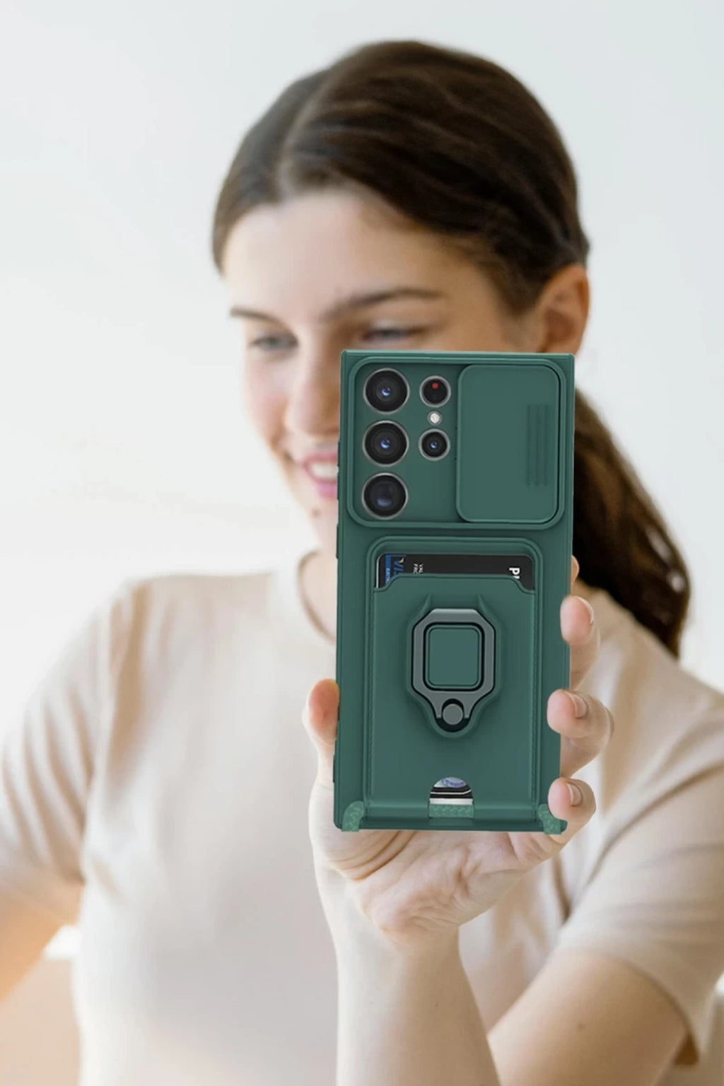 Samsung Galaxy S25 Ultra Uyumlu Kılıf Zuma Kartvizitli Yüzüklü Silikon - Kırmızı