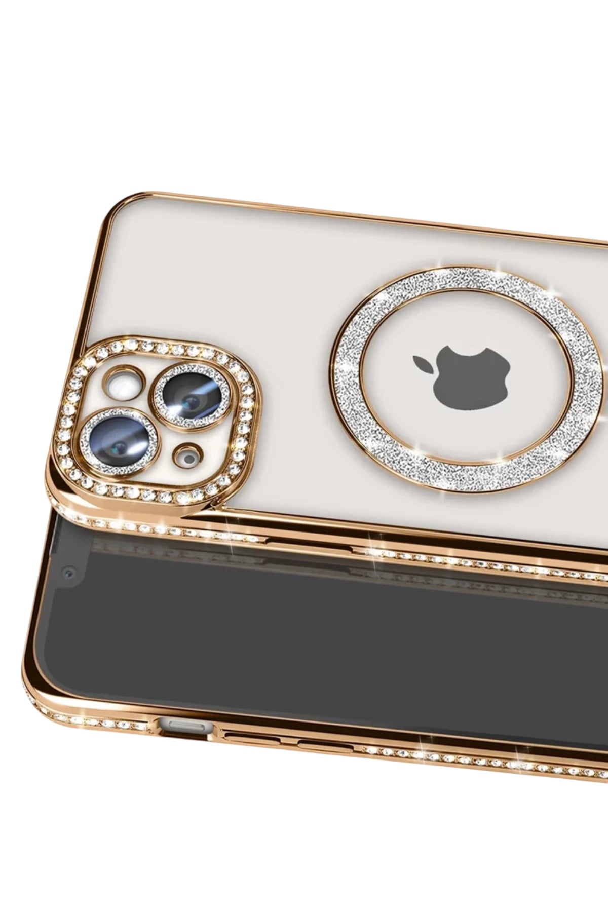 Apple iPhone 15 Uyumlu Kılıf Joke Simli Magneticsafe Kılıf - Gold