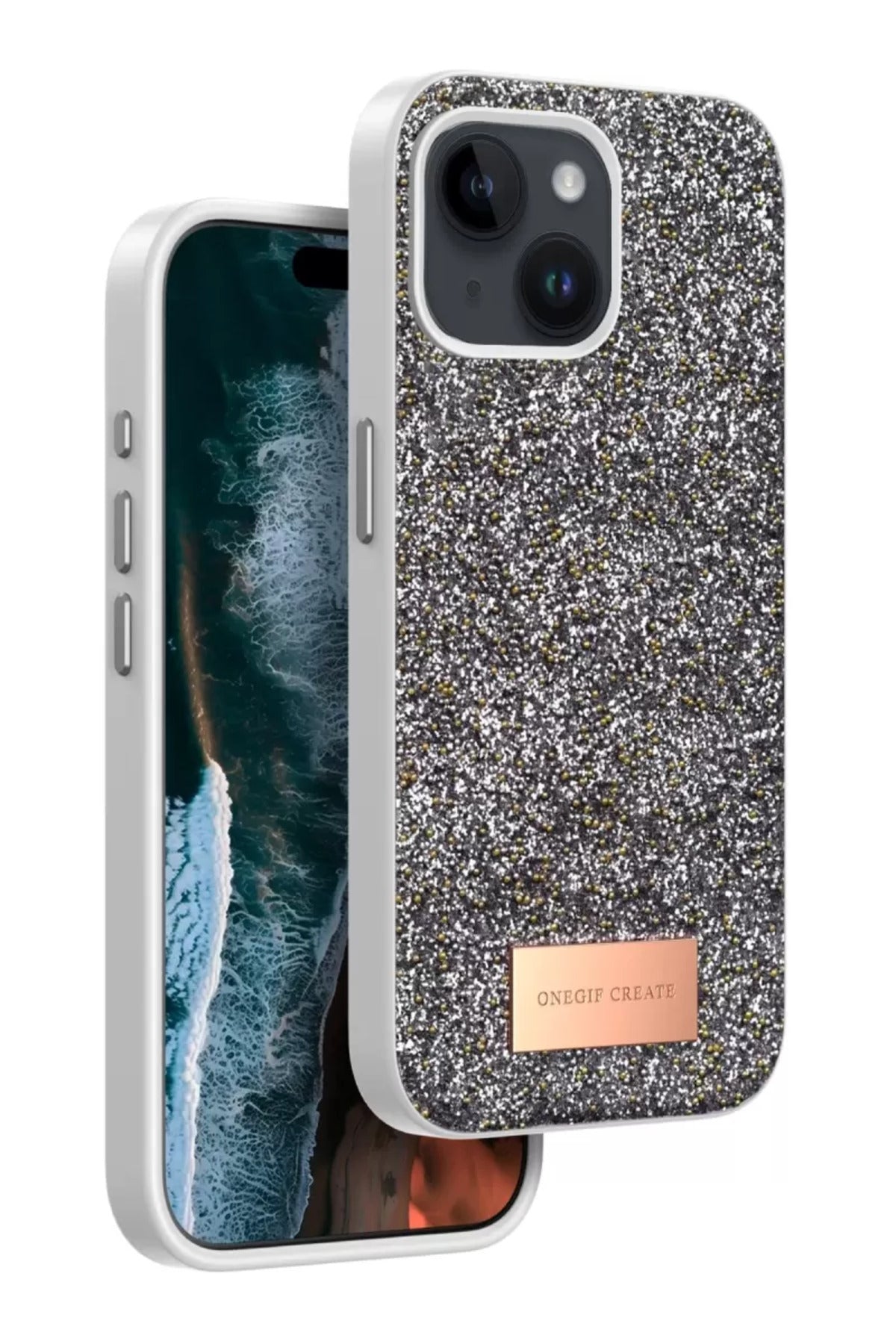 Onegif Apple iPhone 14 Uyumlu Bright Simli Kapak - Gümüş