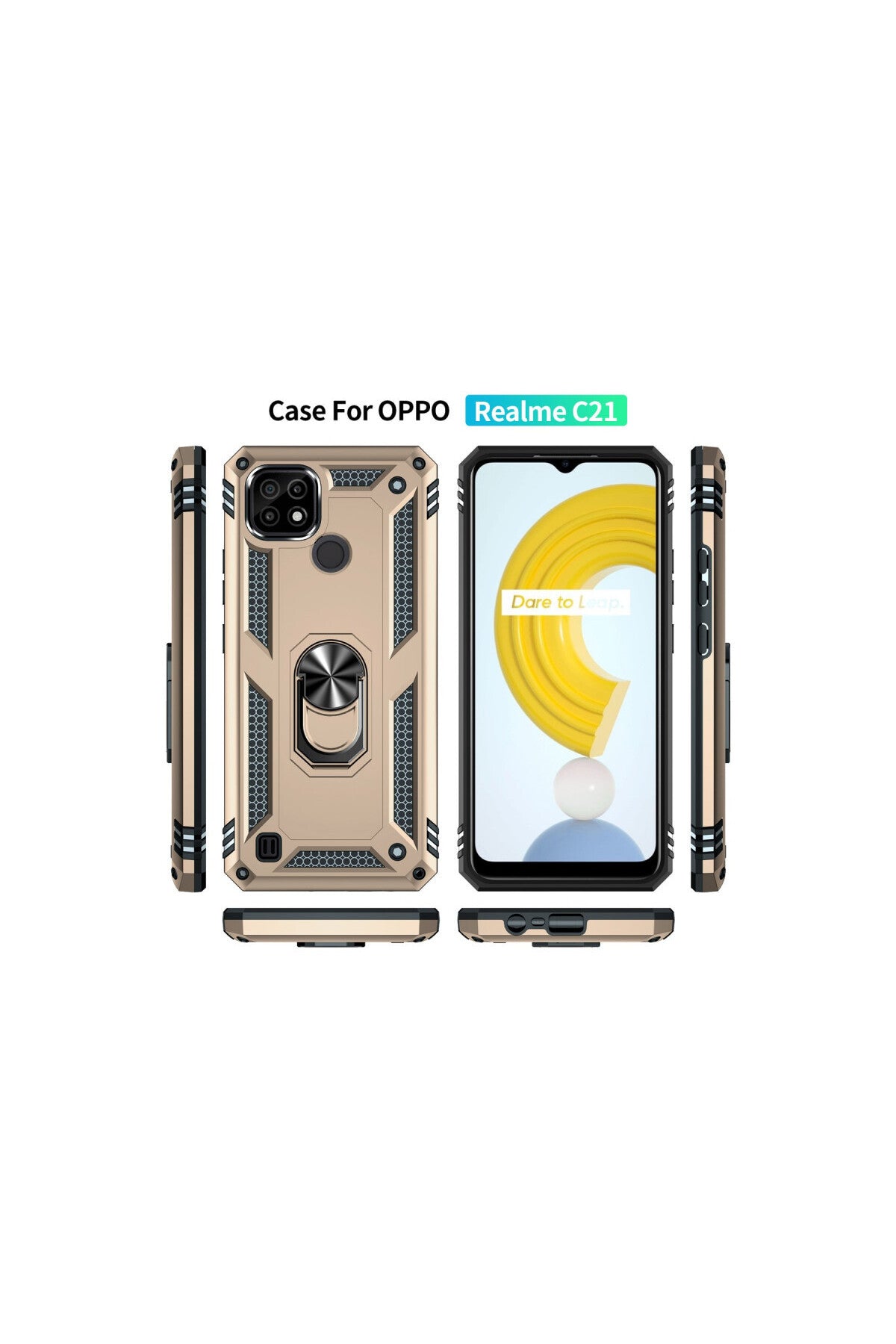 Realme C21 Uyumlu Kılıf Sofya Yüzüklü Silikon Kapak - Gold