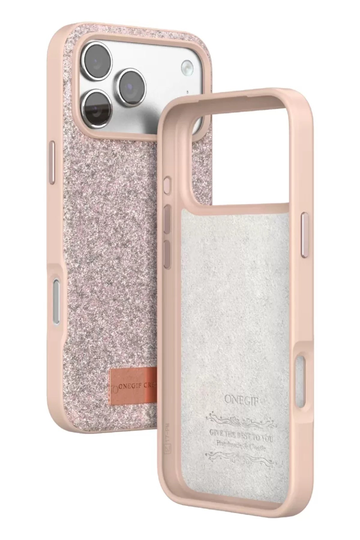 Onegif Apple iPhone 17 Pro Uyumlu Bright Simli Kapak - Pembe