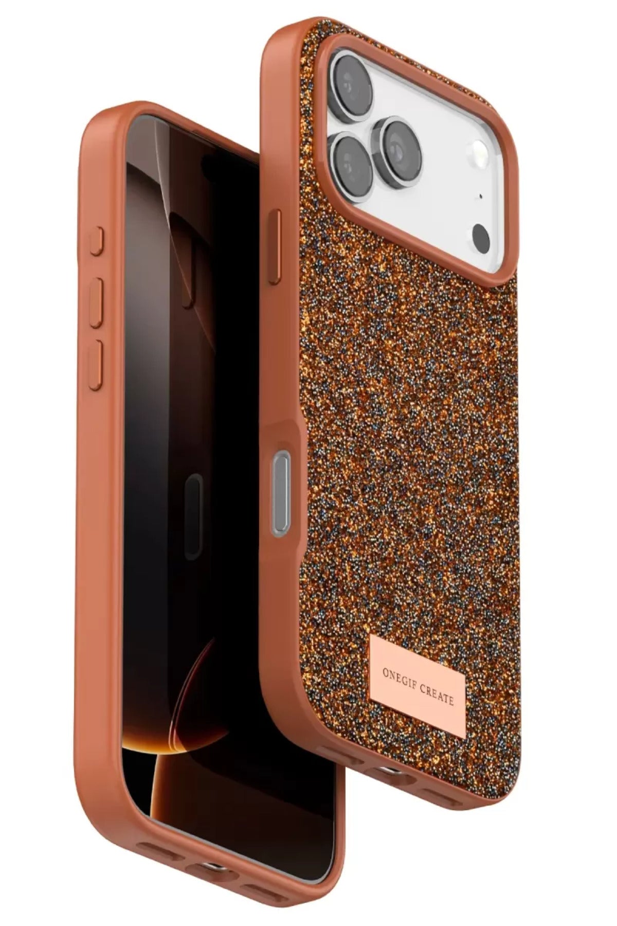 Onegif Apple iPhone 17 Pro Max Uyumlu Bright Simli Kapak - Turuncu