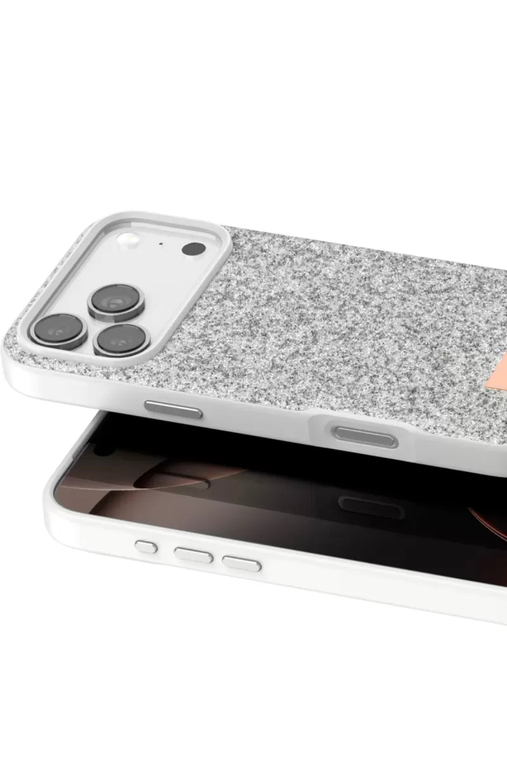 Onegif Apple iPhone 17 Pro Uyumlu Bright Simli Kapak - Beyaz