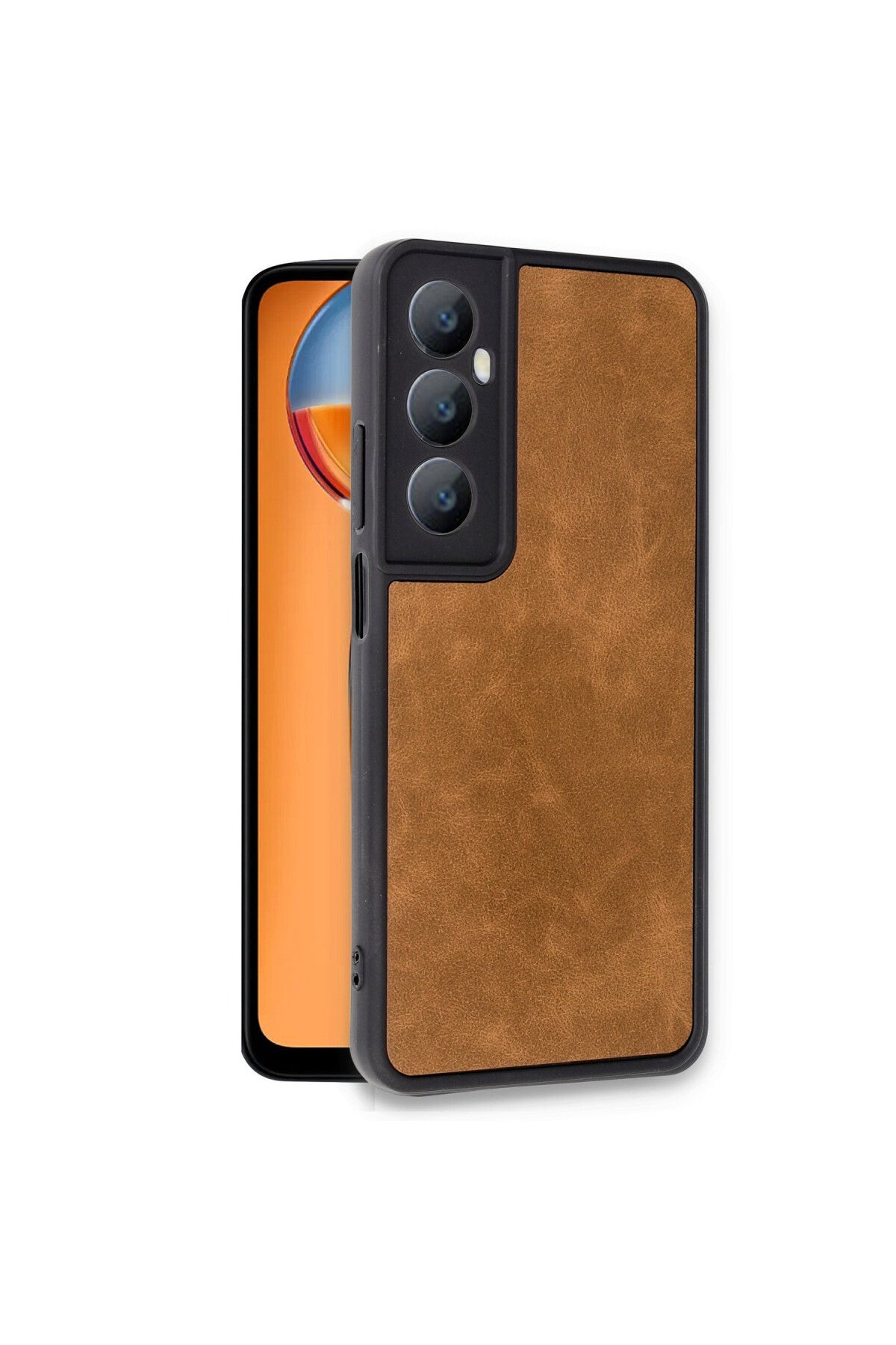 Realme C65 Uyumlu Kılıf Aras Deri Kapak - Taba