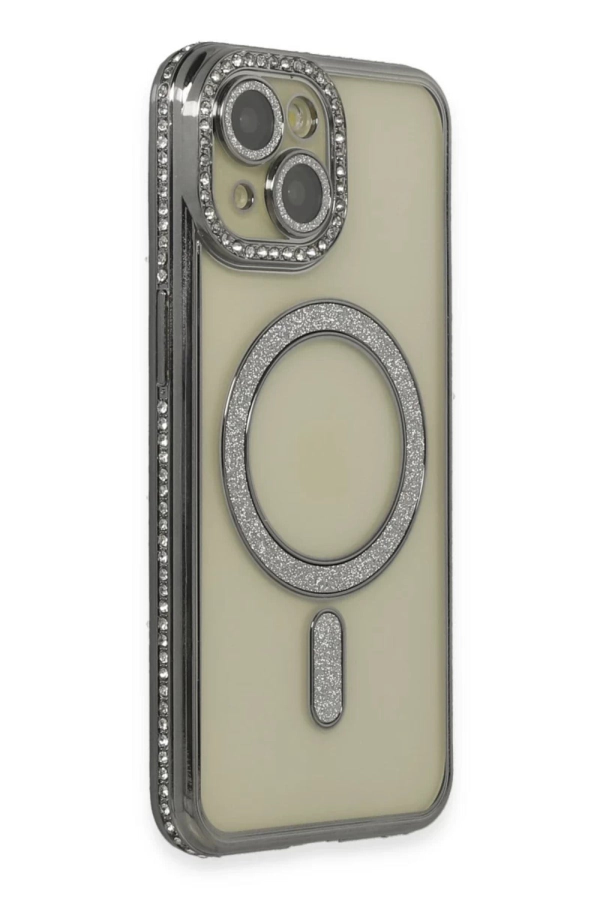 Apple iPhone 15 Uyumlu Kılıf Joke Simli Magneticsafe Kılıf - Gri