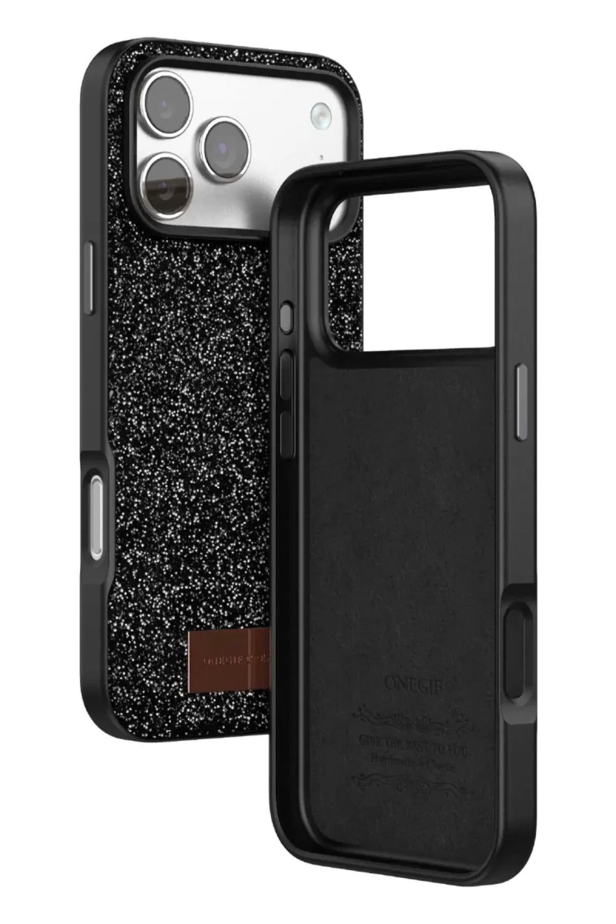 Onegif Apple iPhone 17 Pro Uyumlu Bright Simli Kapak - Siyah