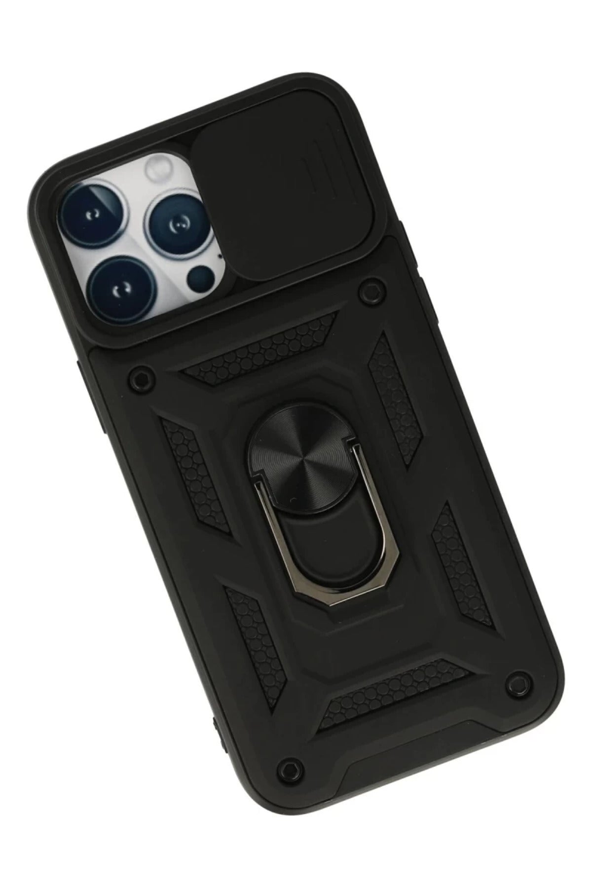 Apple iPhone 13 Pro Uyumlu Kılıf Pars Lens Yüzüklü Silikon - Siyah