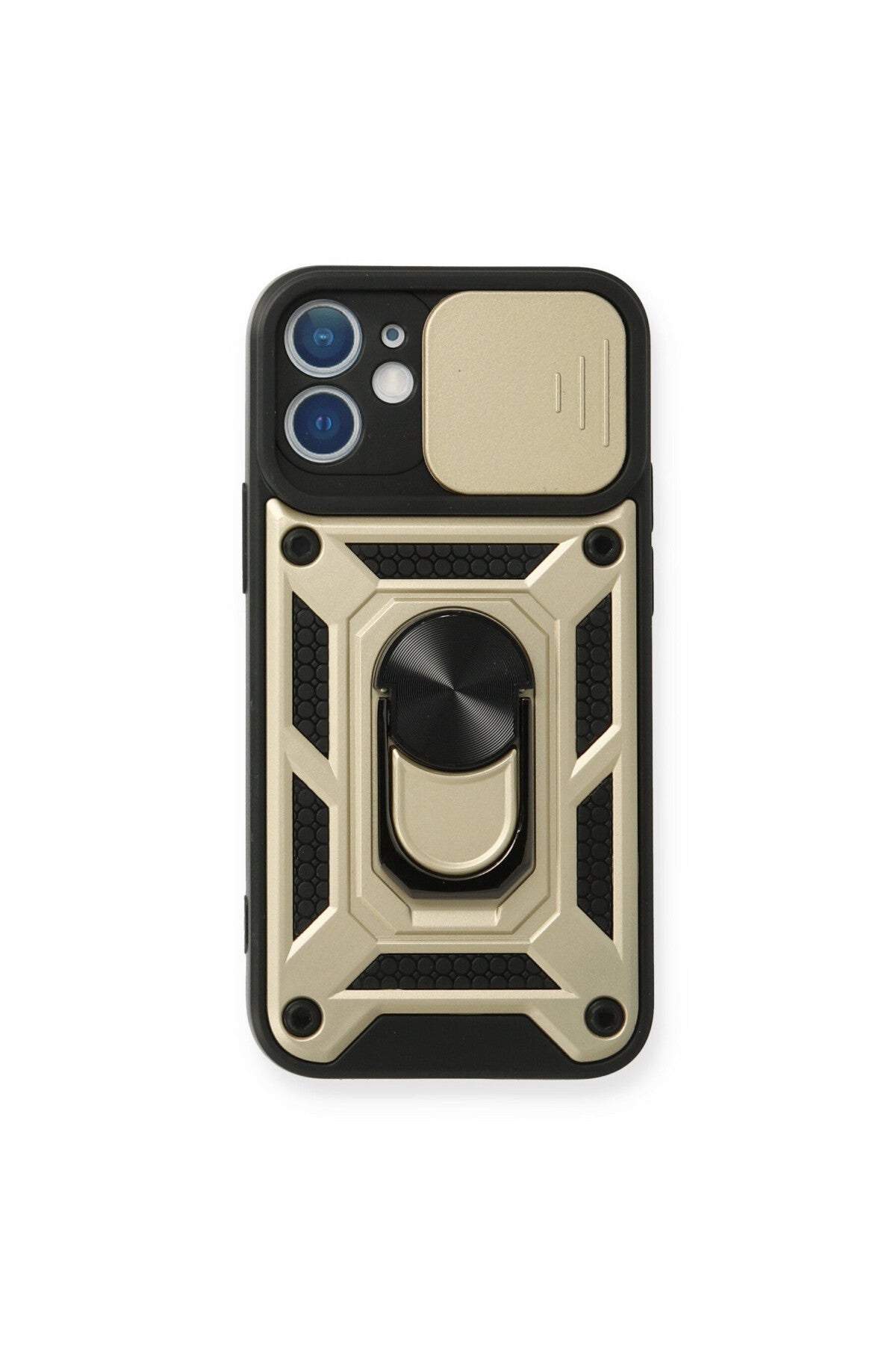 Apple iPhone 12 Uyumlu Kılıf Pars Lens Yüzüklü Silikon - Gold