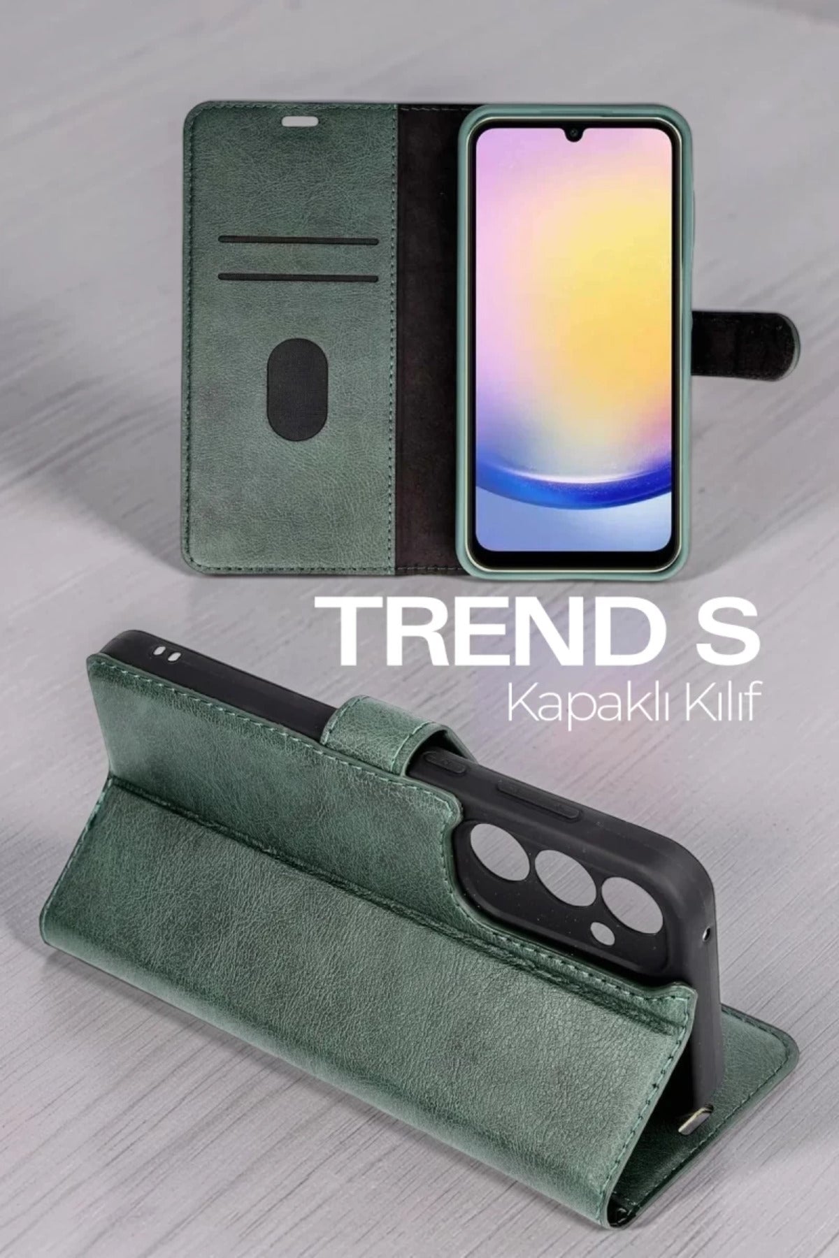 Samsung Galaxy A37 5G Uyumlu Trend S Plus Kapaklı Kılıf - Yeşil