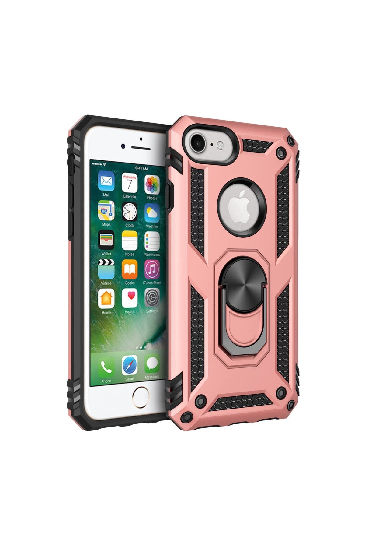 Apple iPhone 7 Uyumlu Kılıf Sofya Yüzüklü Silikon Kapak - Rose