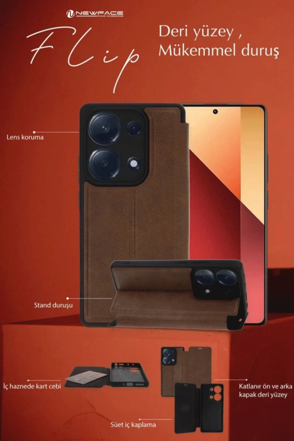 Samsung Galaxy A26 Uyumlu Kılıf Flip Cover - Kırmızı