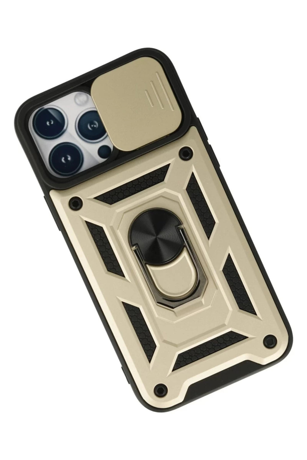 Apple iPhone 13 Pro Max Uyumlu Kılıf Pars Lens Yüzüklü Silikon - Gold