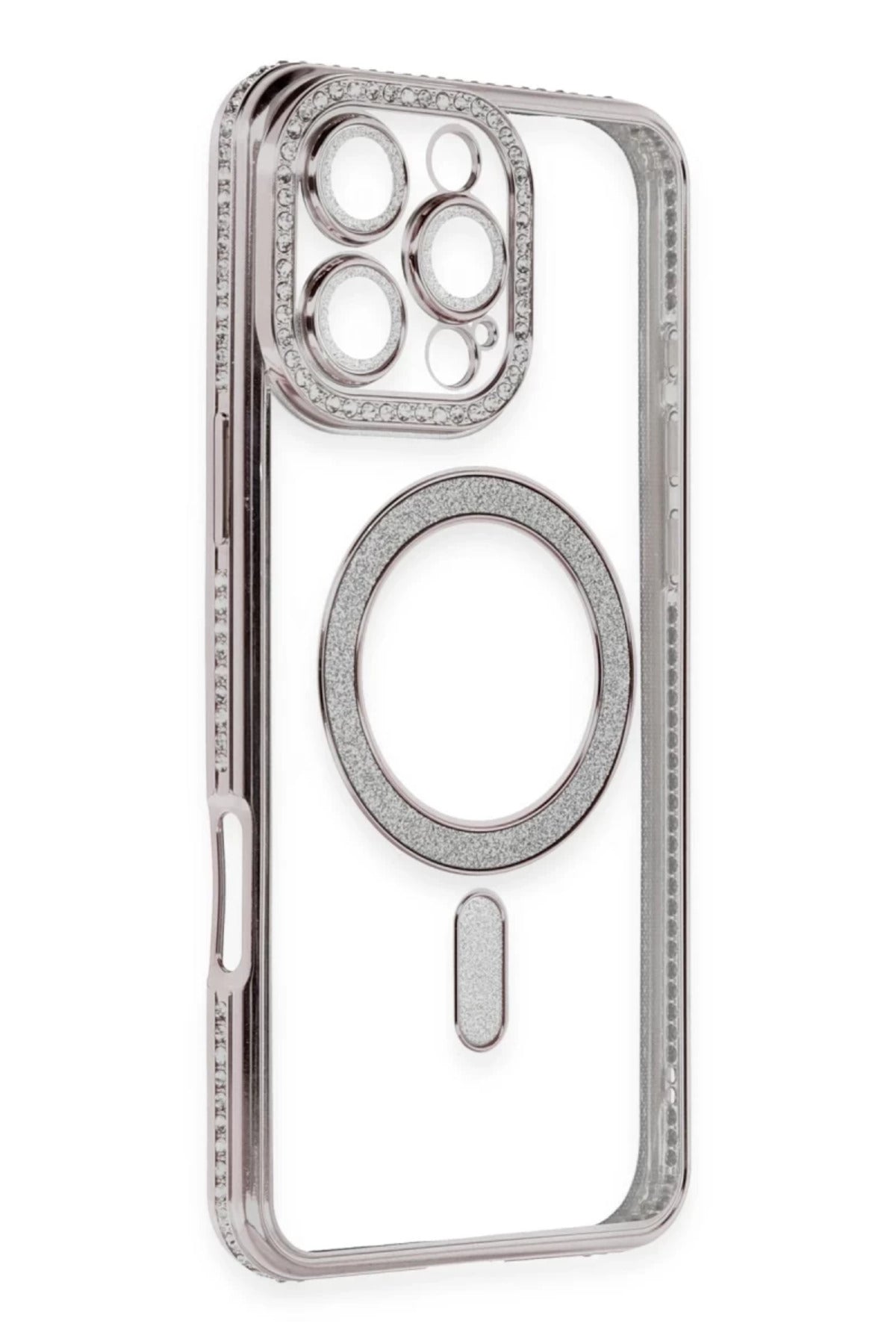 Apple iPhone 16 Pro Uyumlu Kılıf Joke Simli Magneticsafe Kılıf - Pembe