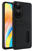 Oppo A38 Uyumlu Sara Kartvizitli Deri Kılıf - Siyah