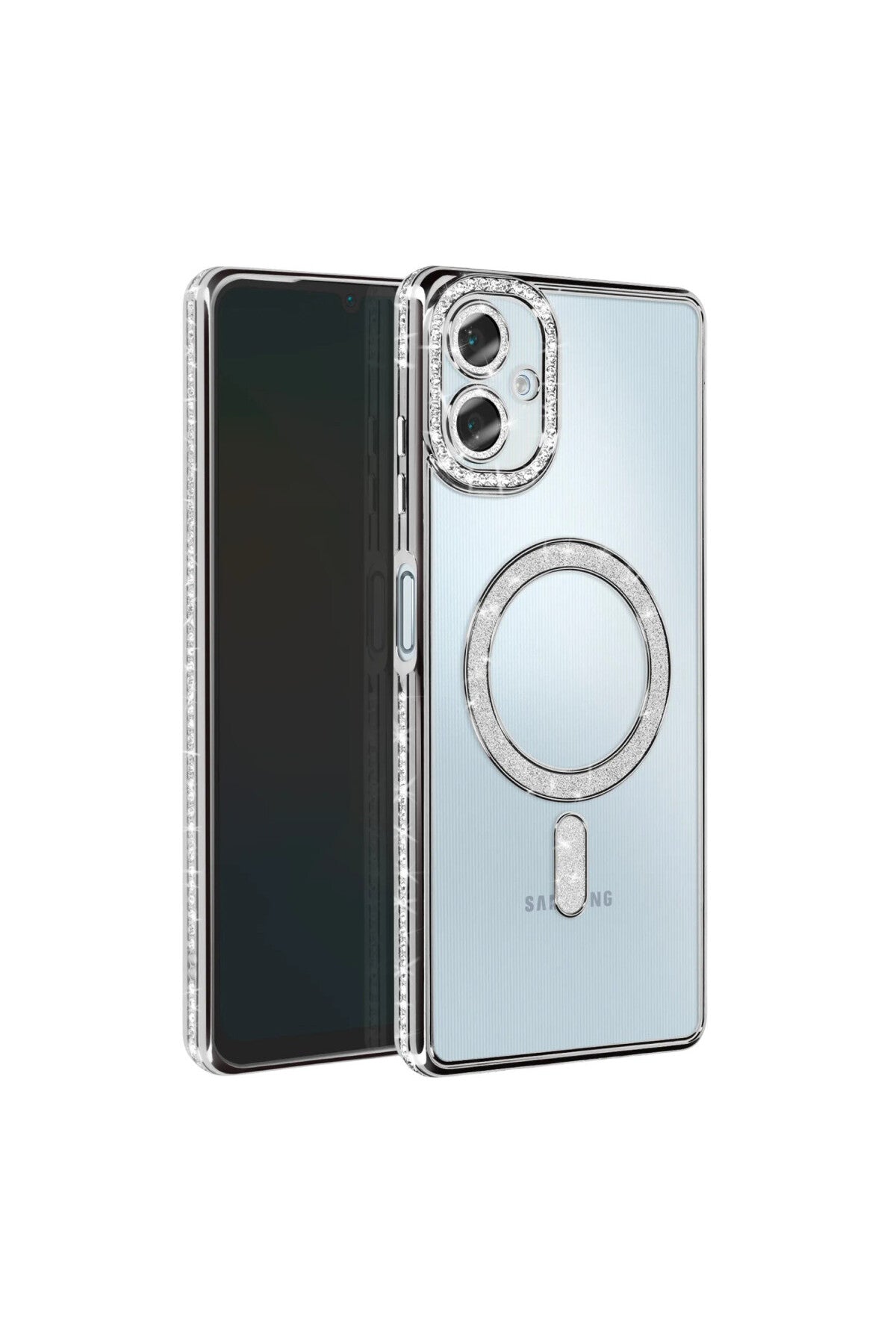 Samsung Galaxy A06 Uyumlu Joke Simli Magneticsafe Kılıf - Gümüş